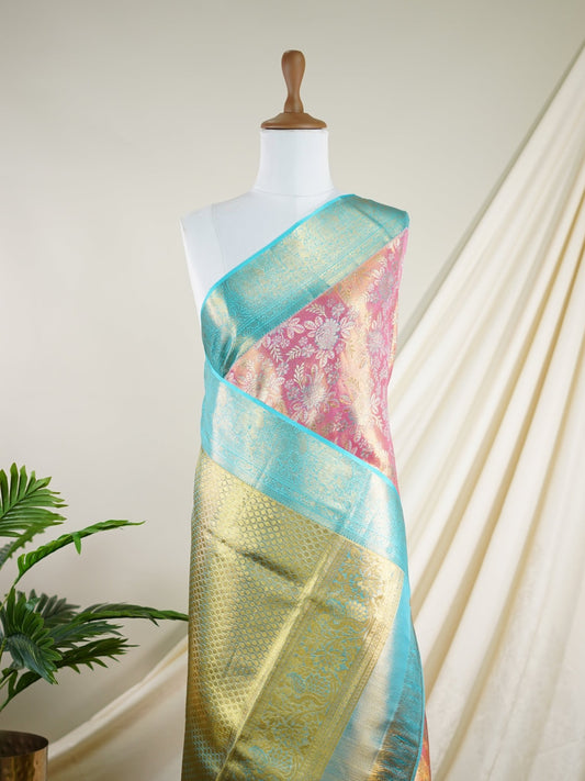 Kanchipuram Silk pink 100% Pure Silk - Manoranjitham Weaves - Handloom Store