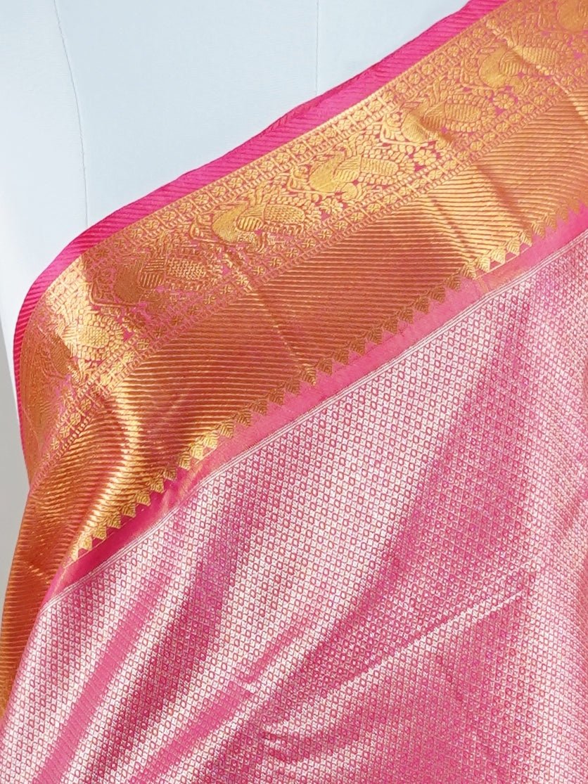 Kanchipuram Silk Hot Pink 100% Pure Silk - Manoranjitham Weaves - Handloom Store