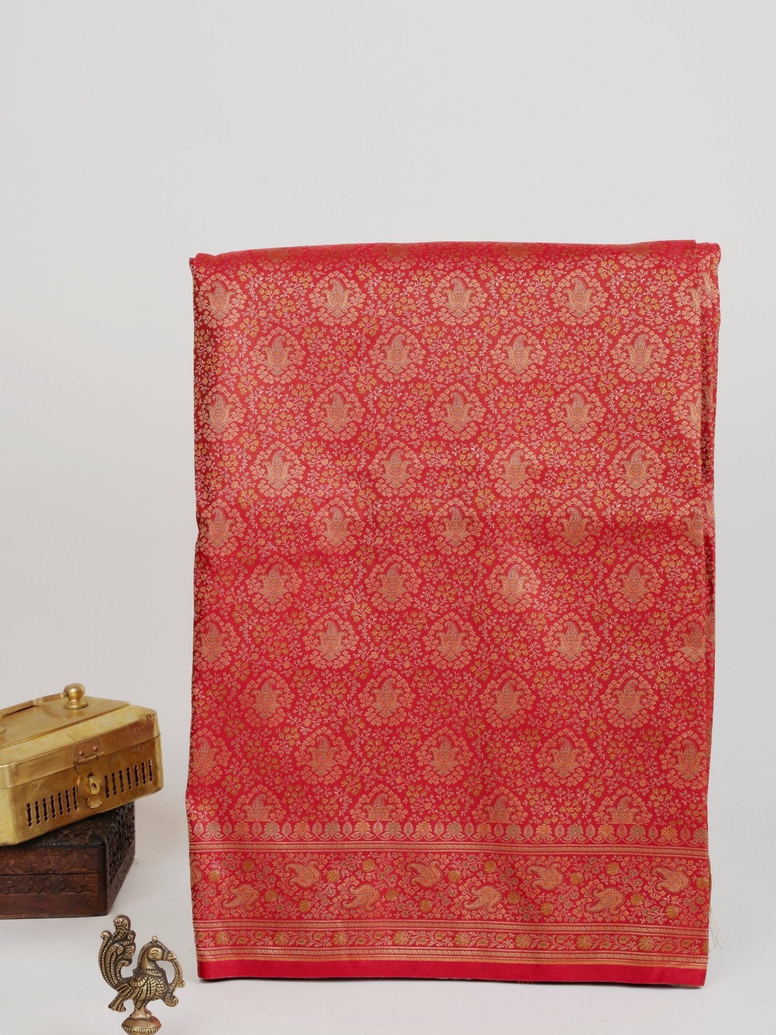 Katan Red Semi Mushru - Manoranjitham Weaves - Handloom Store
