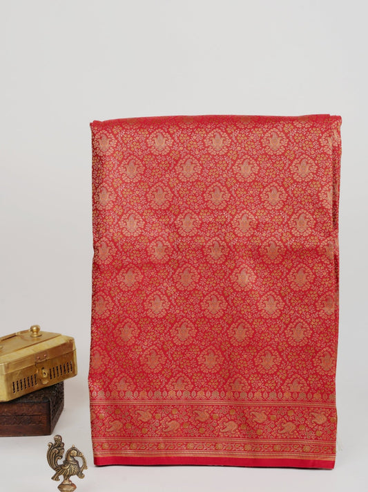 Katan Red Semi Mushru - Manoranjitham Weaves - Handloom Store