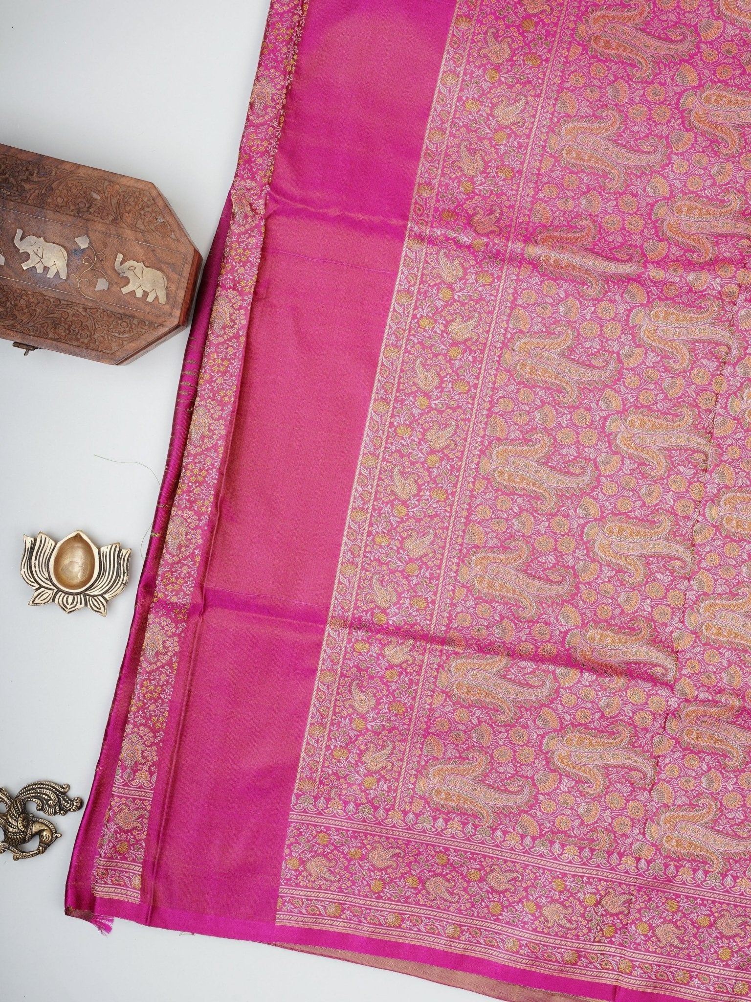 Katan Pink Semi Mushru - Manoranjitham Weaves - Handloom Store