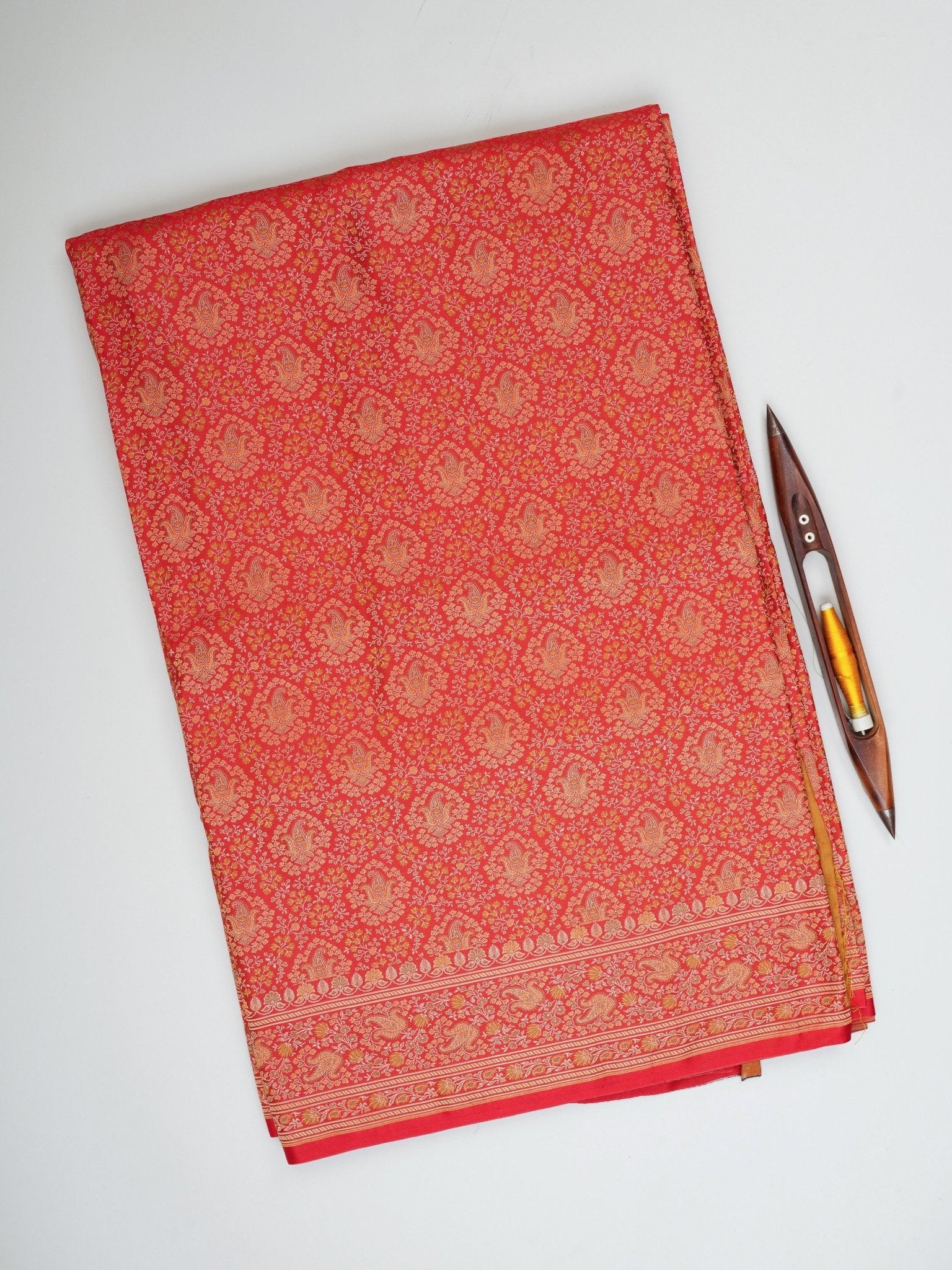 Katan Red Semi Mushru - Manoranjitham Weaves - Handloom Store