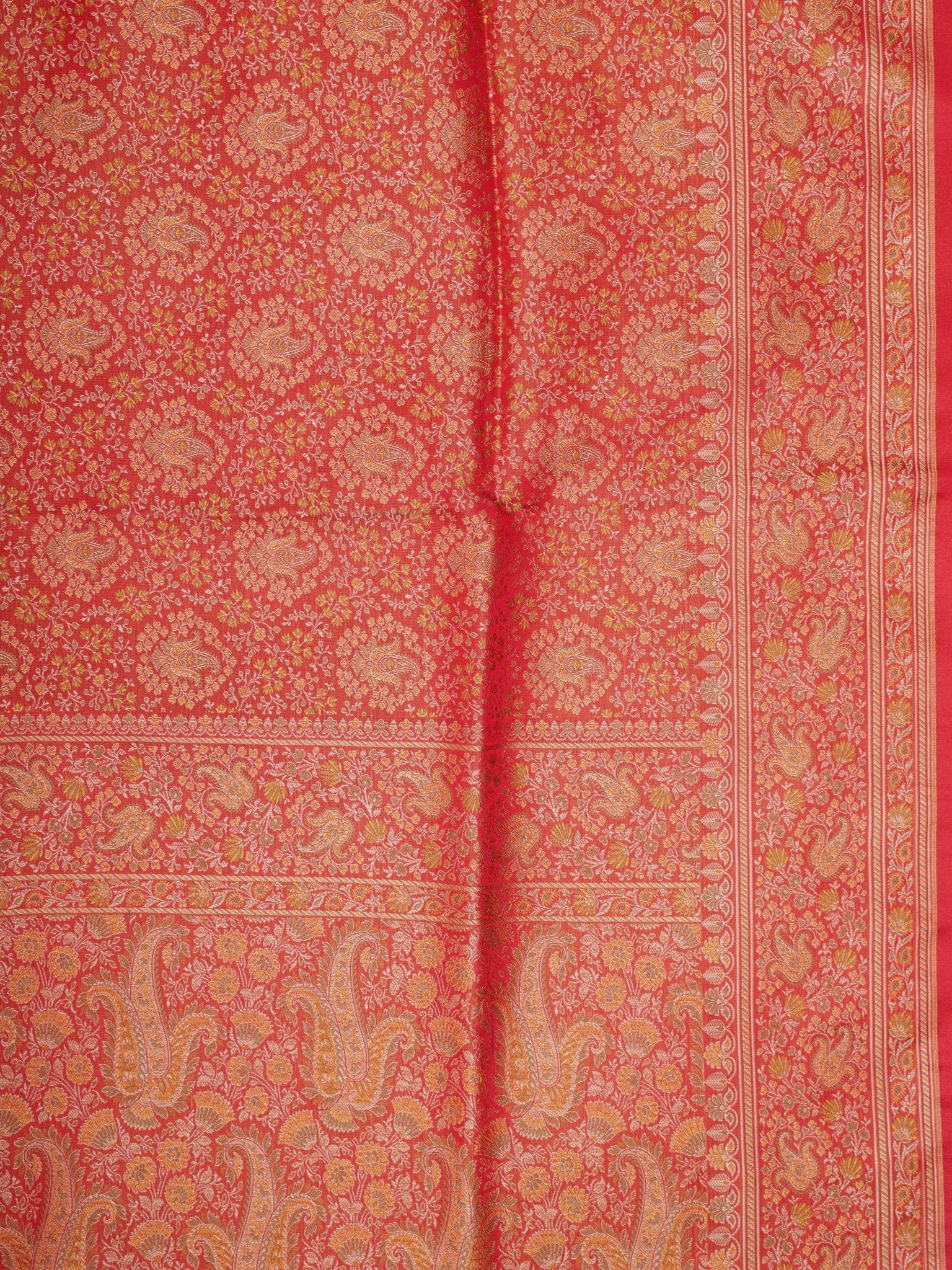 Katan Red Semi Mushru - Manoranjitham Weaves - Handloom Store
