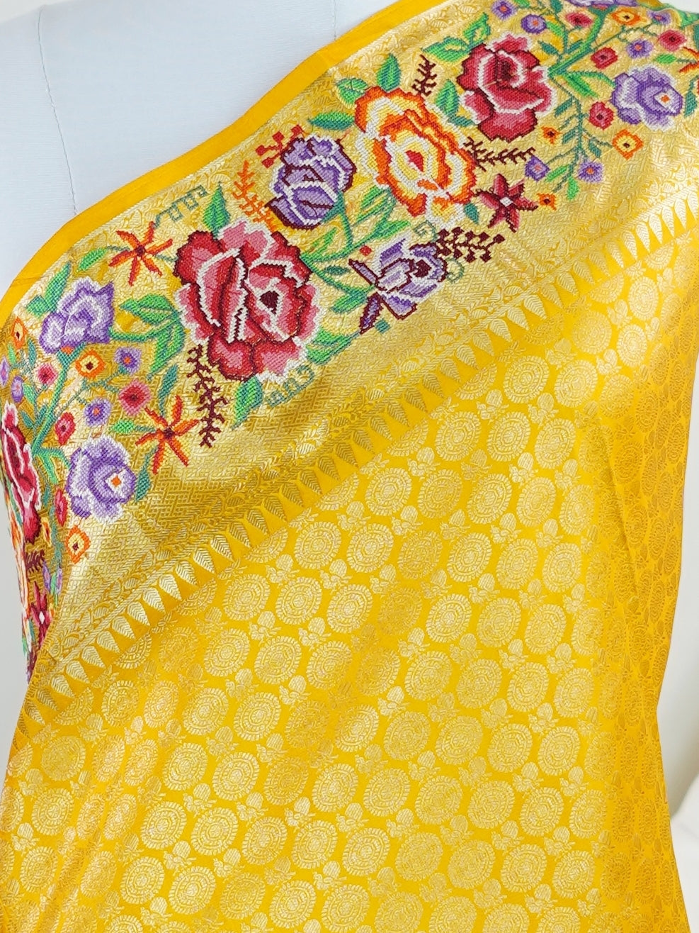 Kanchipuram Silk Mustard 100% Pure Silk - Manoranjitham Weaves - Handloom Store
