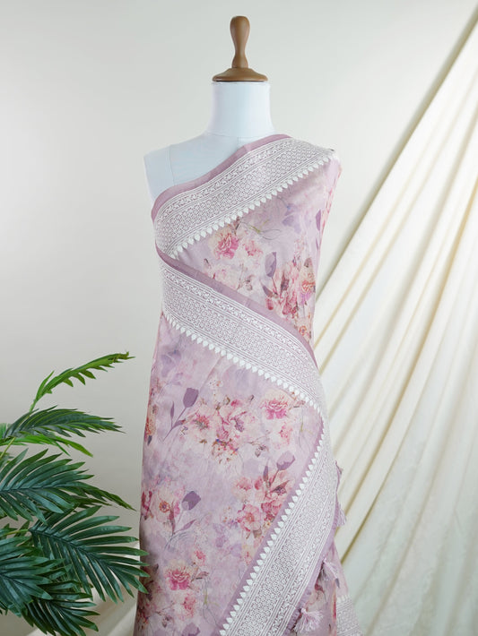 Tussars Purple Semi Tussar - Manoranjitham Weaves - Handloom Store