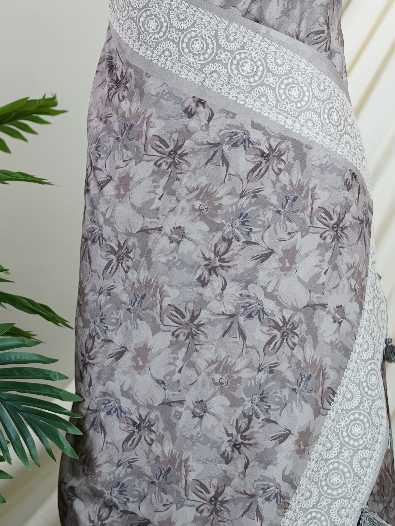 Tussars Grey Semi Tussar - Manoranjitham Weaves - Handloom Store