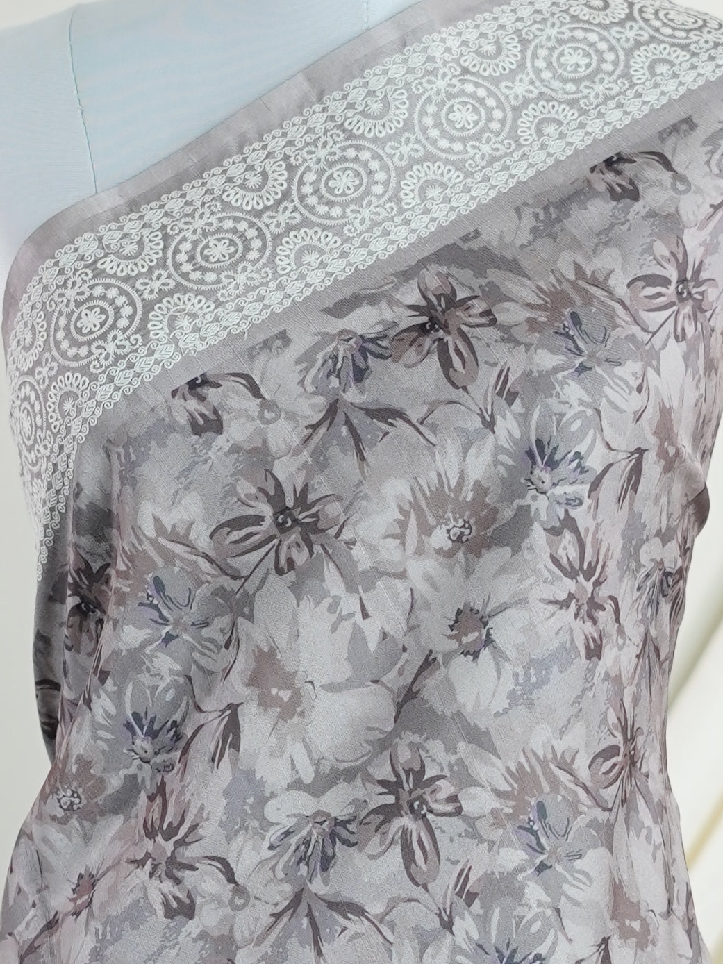 Tussars Grey Semi Tussar - Manoranjitham Weaves - Handloom Store