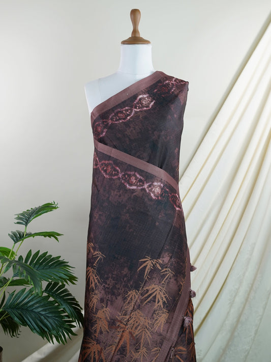 Tussars Brown Semi Tussar - Manoranjitham Weaves - Handloom Store