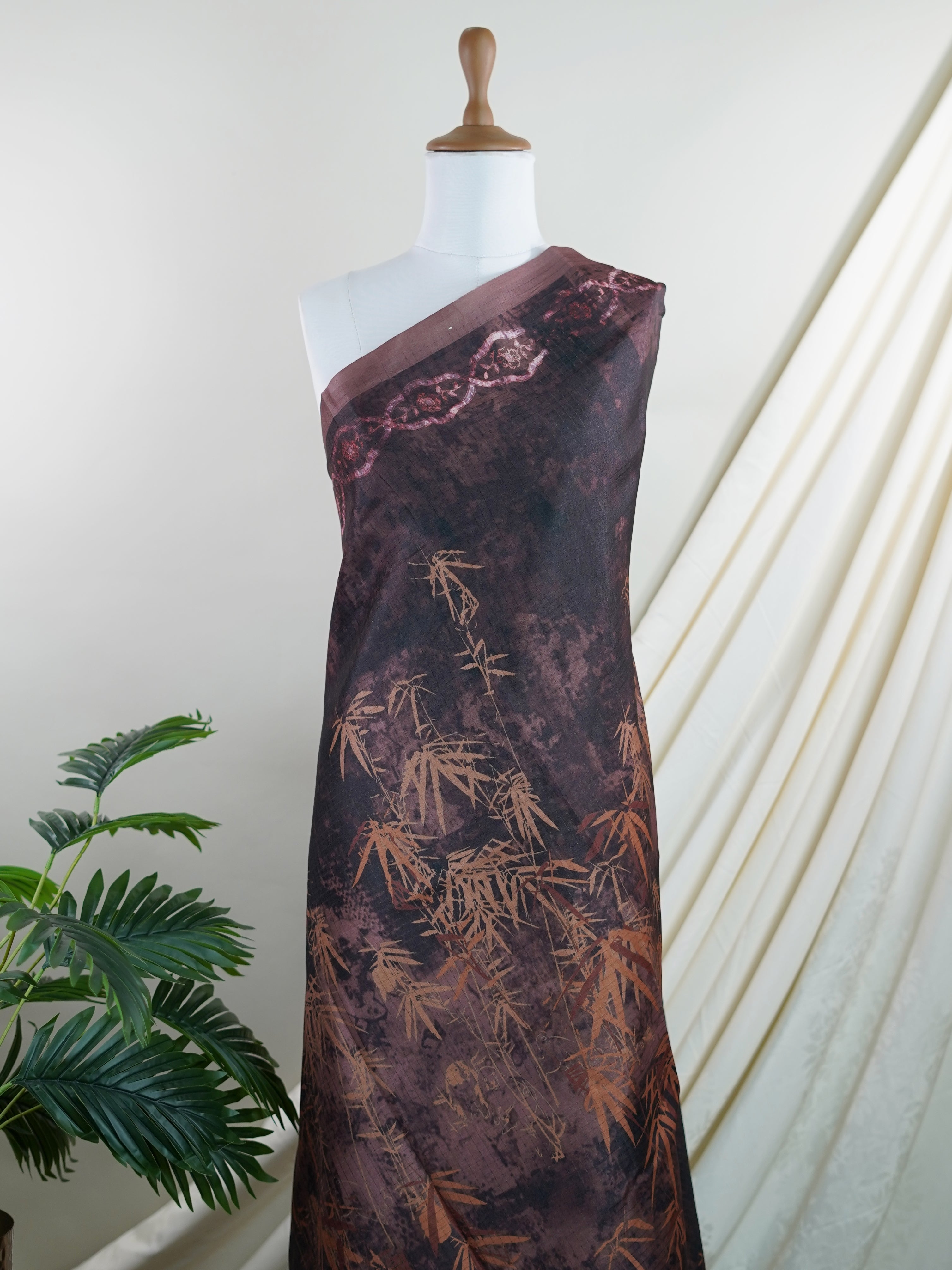 Tussars Brown Semi Tussar - Manoranjitham Weaves - Handloom Store