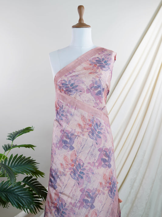 Tussars Baby Pink Semi Tussar - Manoranjitham Weaves - Handloom Store