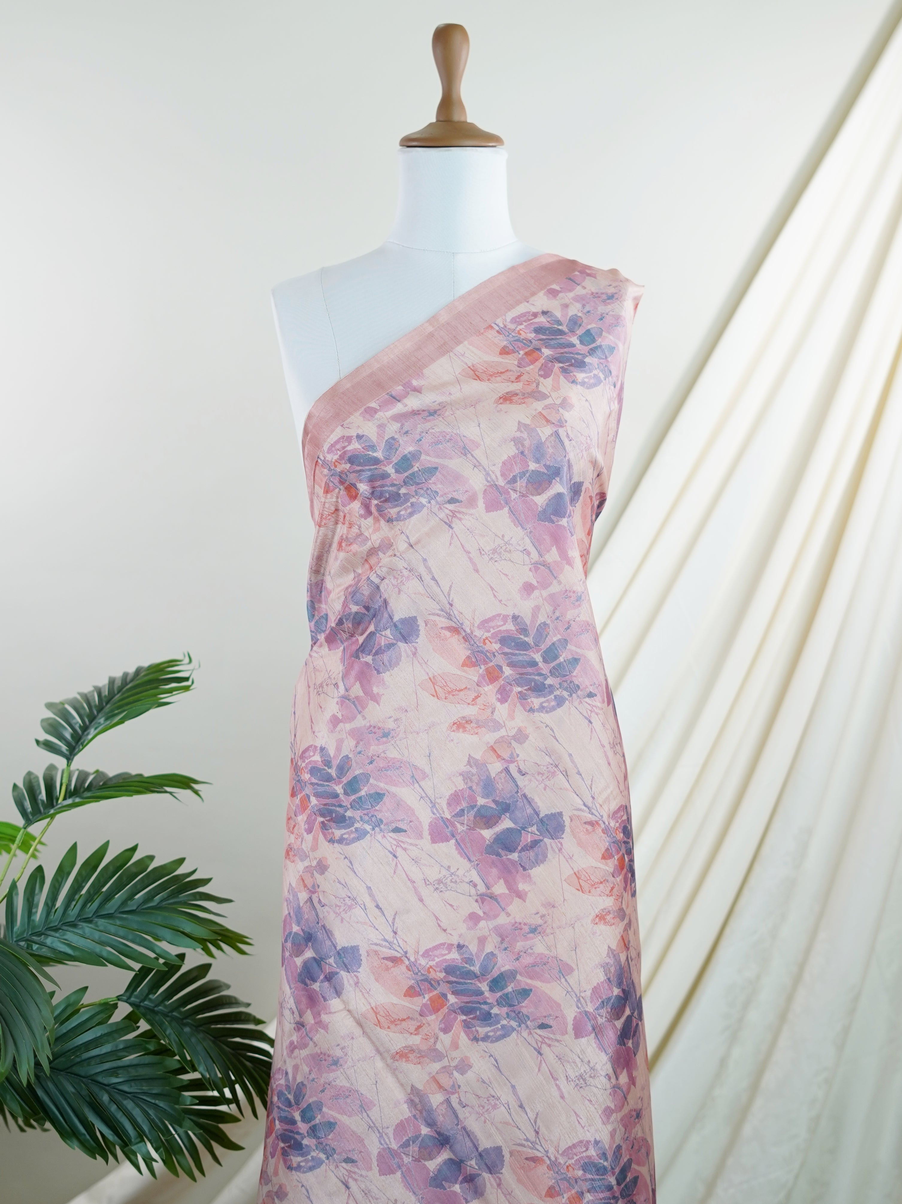 Tussars Baby Pink Semi Tussar - Manoranjitham Weaves - Handloom Store