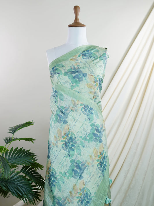 Tussars Green Semi Tussar - Manoranjitham Weaves - Handloom Store