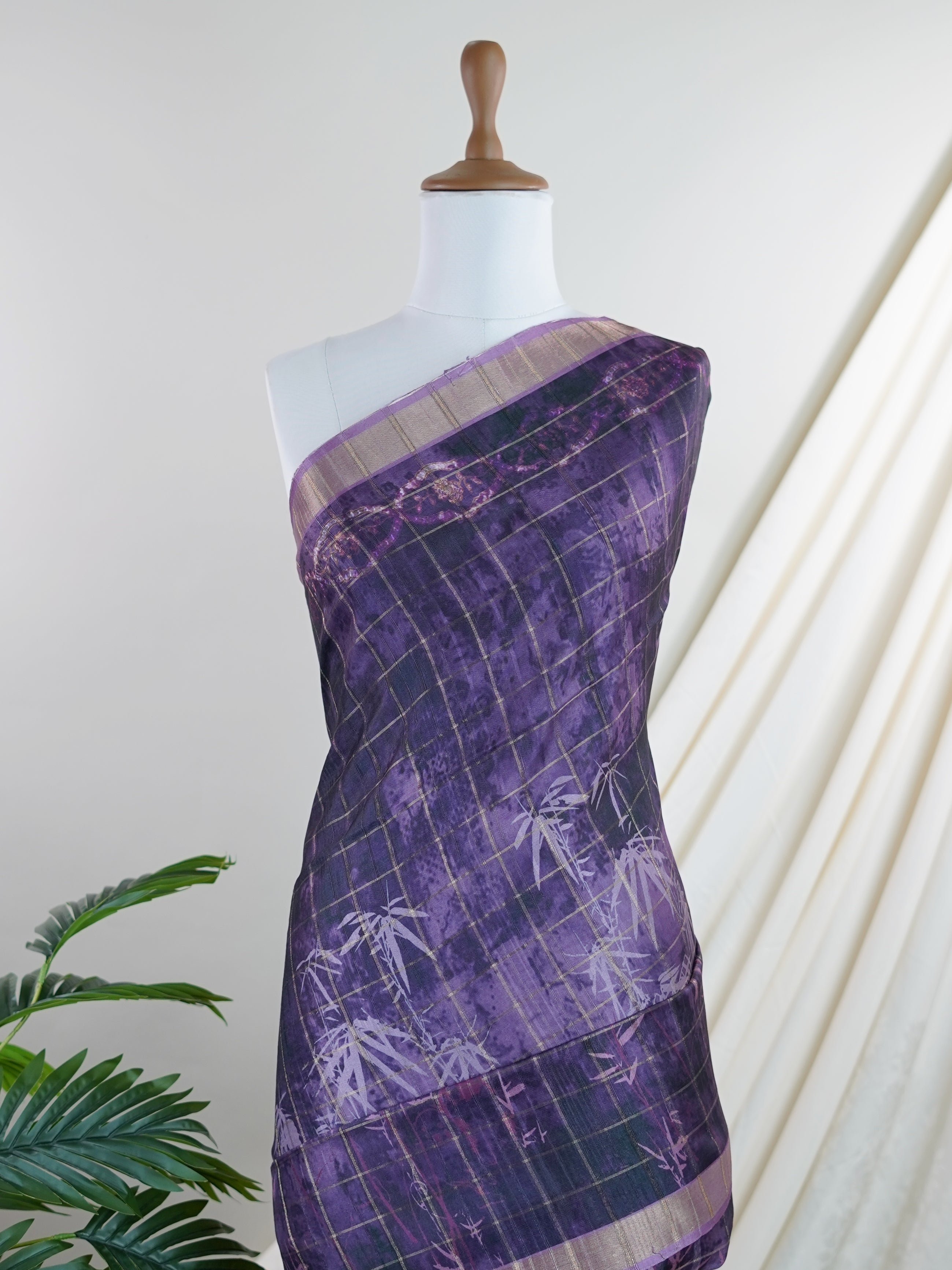 Tussars Violet Semi Tussar - Manoranjitham Weaves - Handloom Store