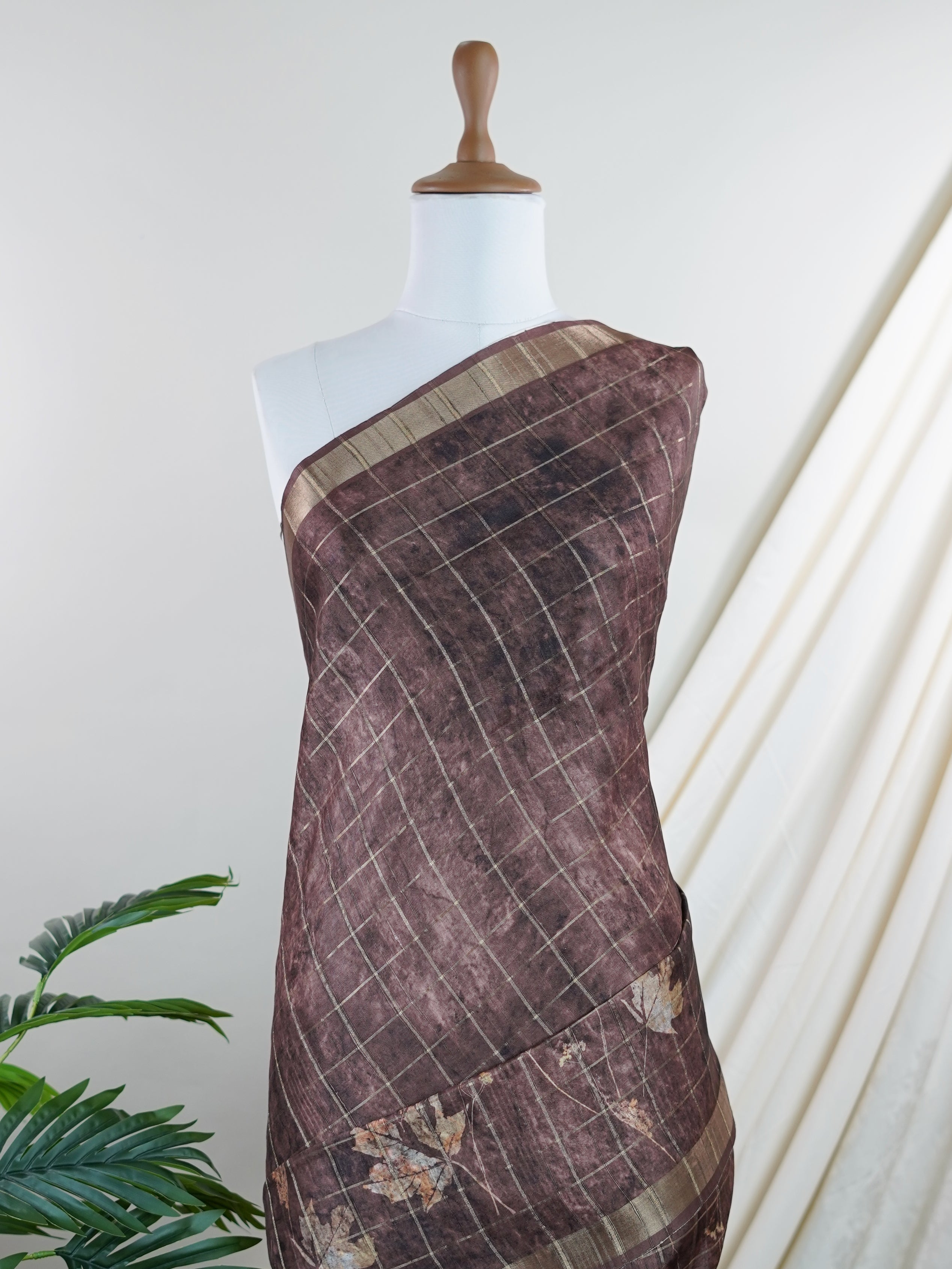 Tussars Brown Semi Tussar - Manoranjitham Weaves - Handloom Store