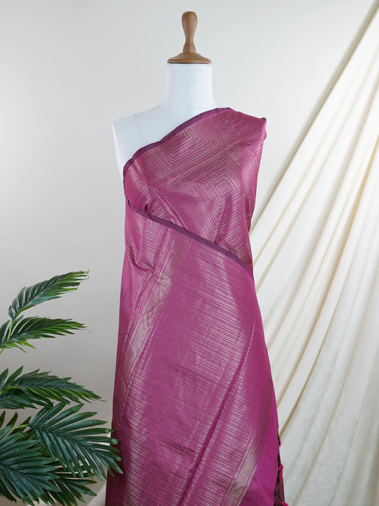 Tussars Pink Semi Tussar - Manoranjitham Weaves - Handloom Store