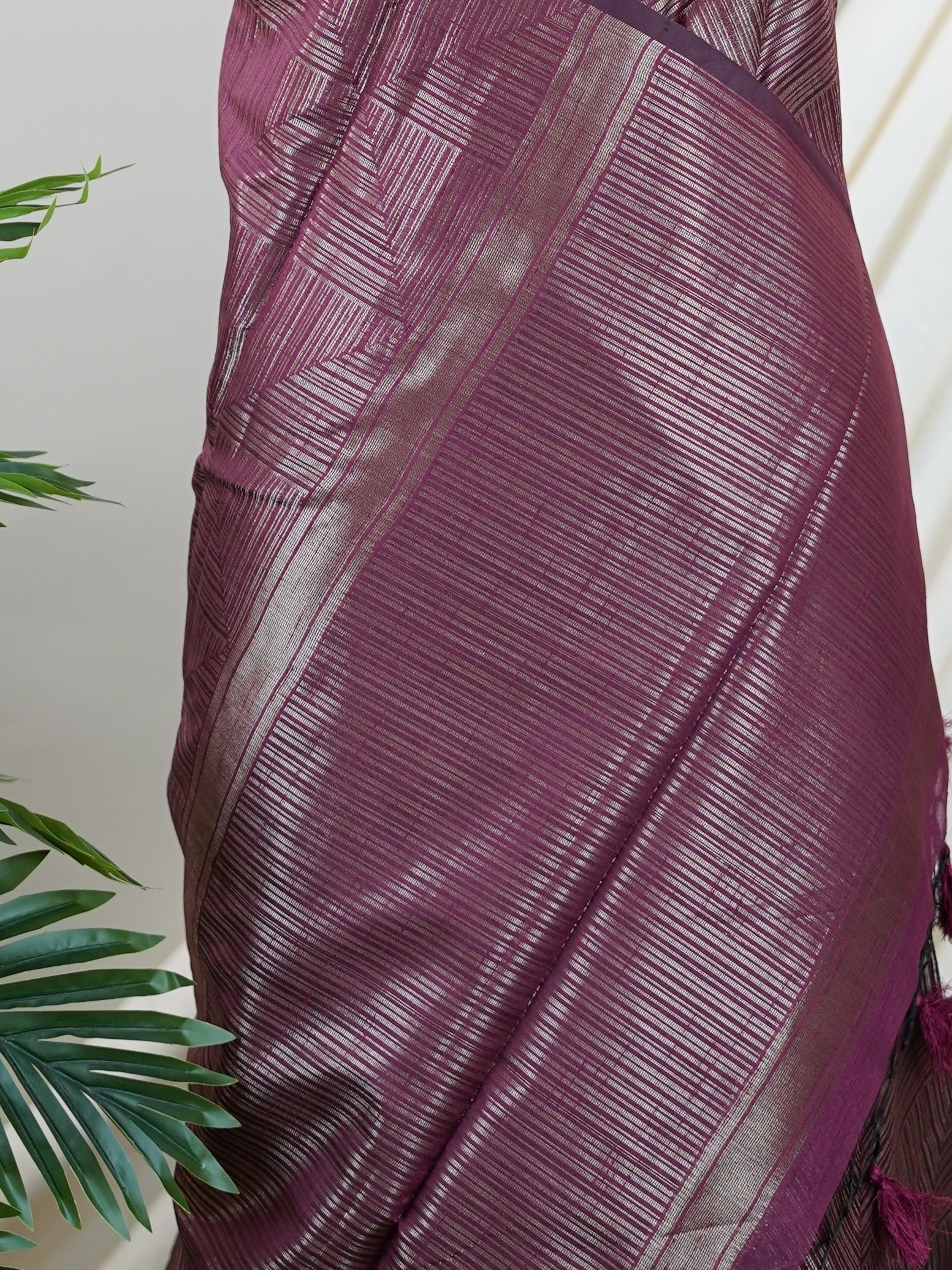Tussars Maroon Semi Tussar - Manoranjitham Weaves - Handloom Store
