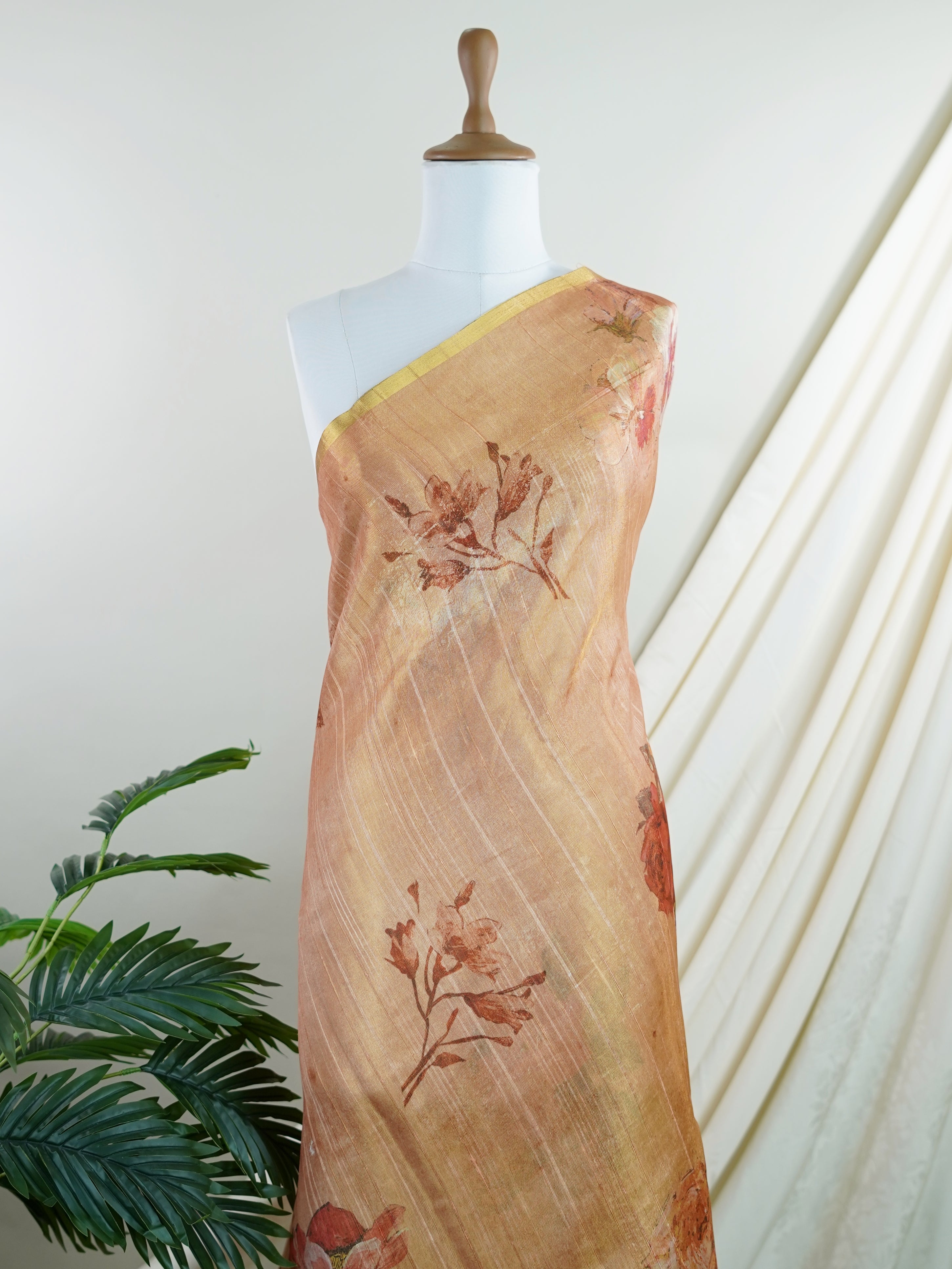 Linen Orange Semi Linen Tissue - Manoranjitham Weaves - Handloom Store