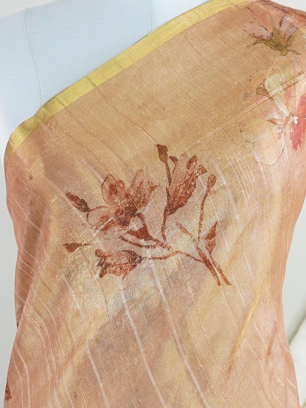 Linen Orange Semi Linen Tissue - Manoranjitham Weaves - Handloom Store