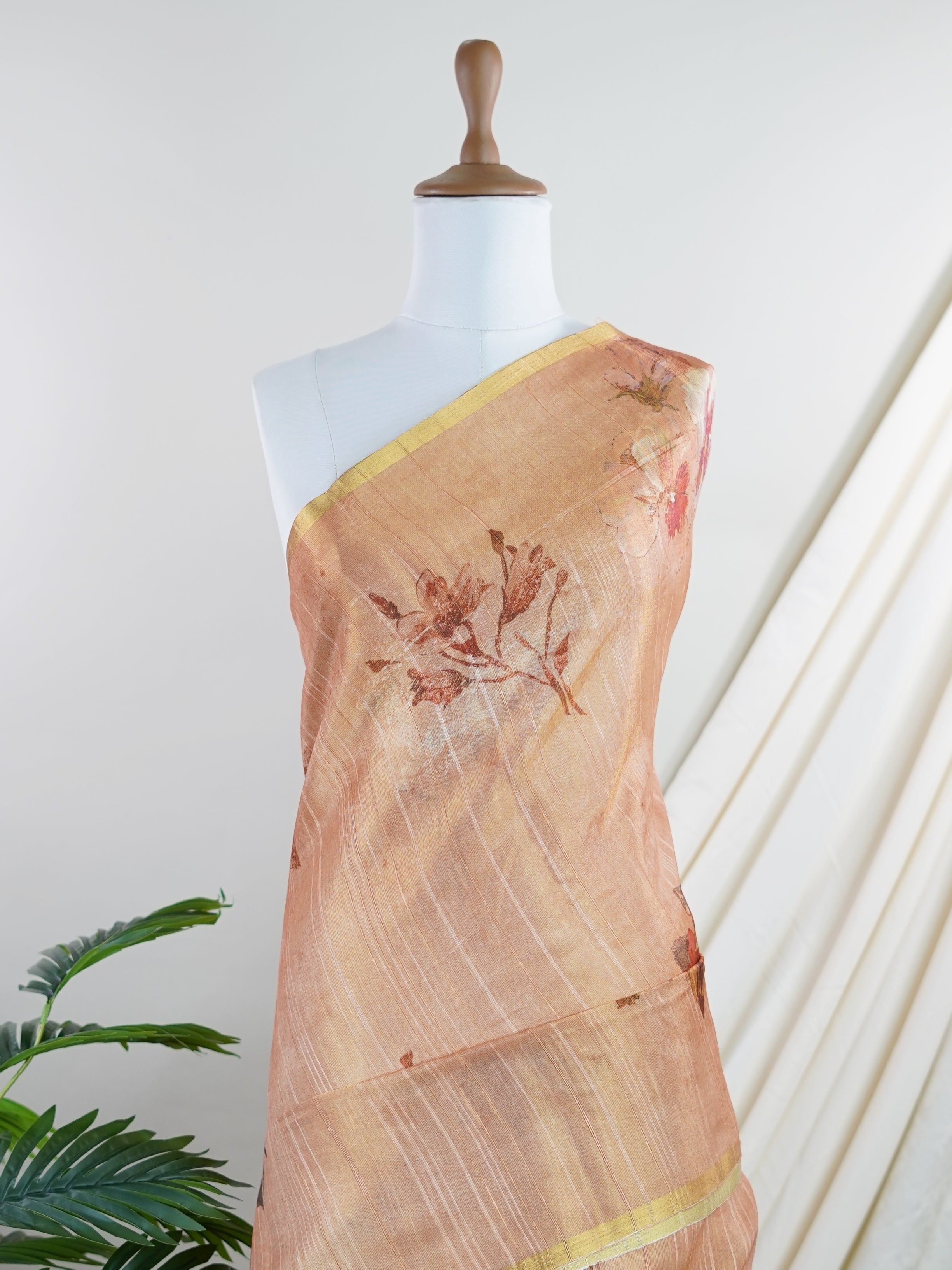 Linen Orange Semi Linen Tissue - Manoranjitham Weaves - Handloom Store