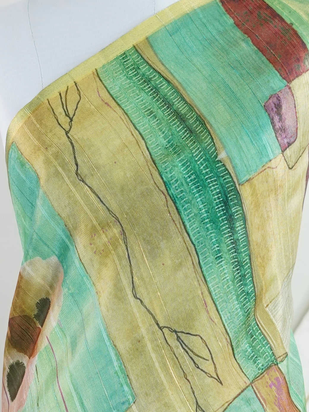 Tissue Green Semi Linen Tissue - Manoranjitham Weaves - Handloom Store