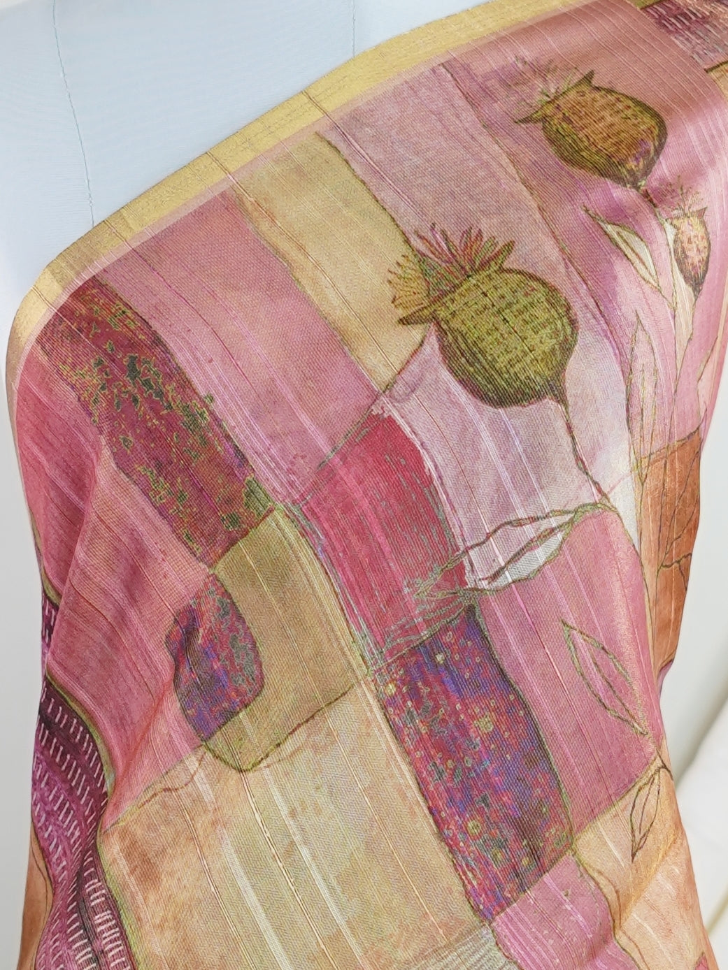 Tissue Pink Semi Linen Tissue - Manoranjitham Weaves - Handloom Store