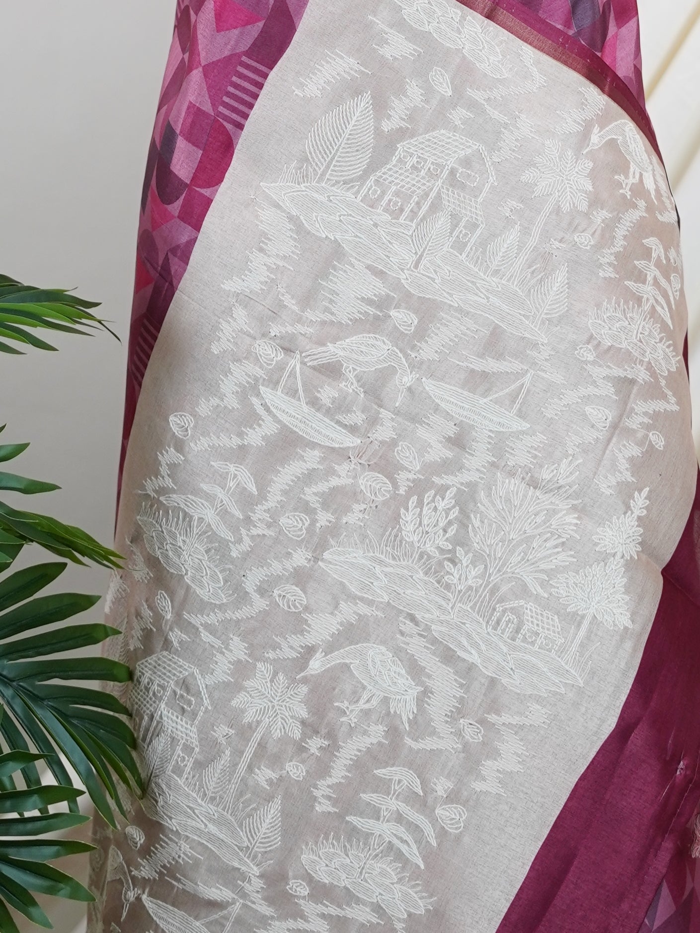 Katan Cream Semi Silk - Manoranjitham Weaves - Handloom Store