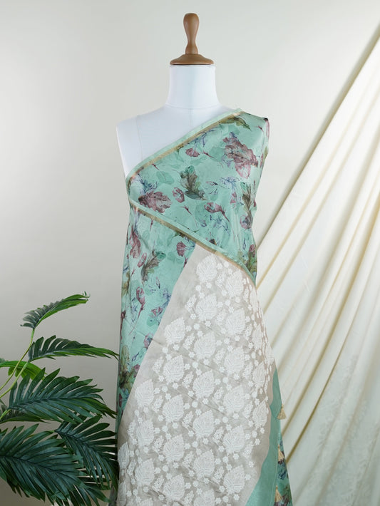 Katan Cream Semi Silk - Manoranjitham Weaves - Handloom Store