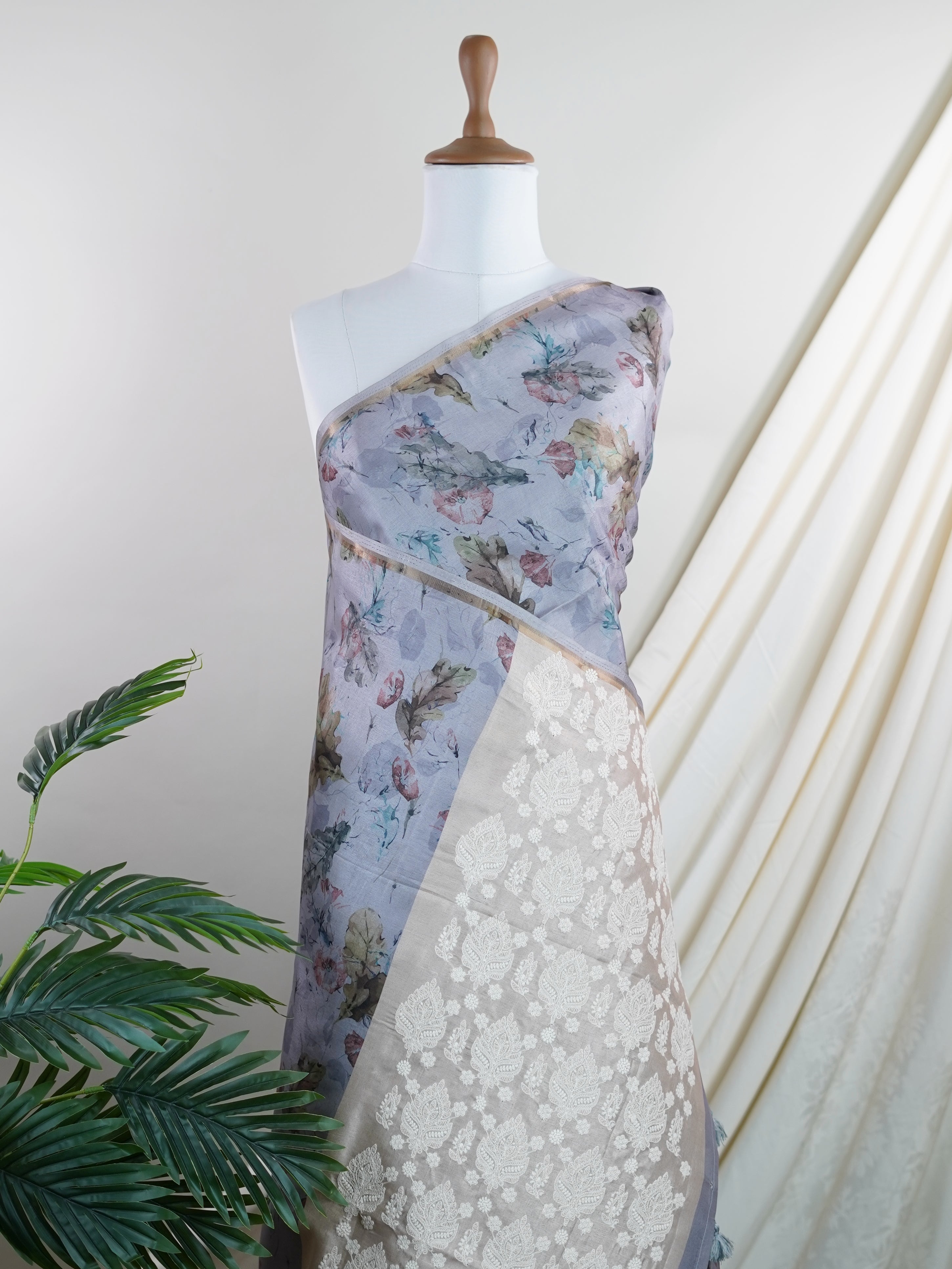 Katan Cream Semi Silk - Manoranjitham Weaves - Handloom Store