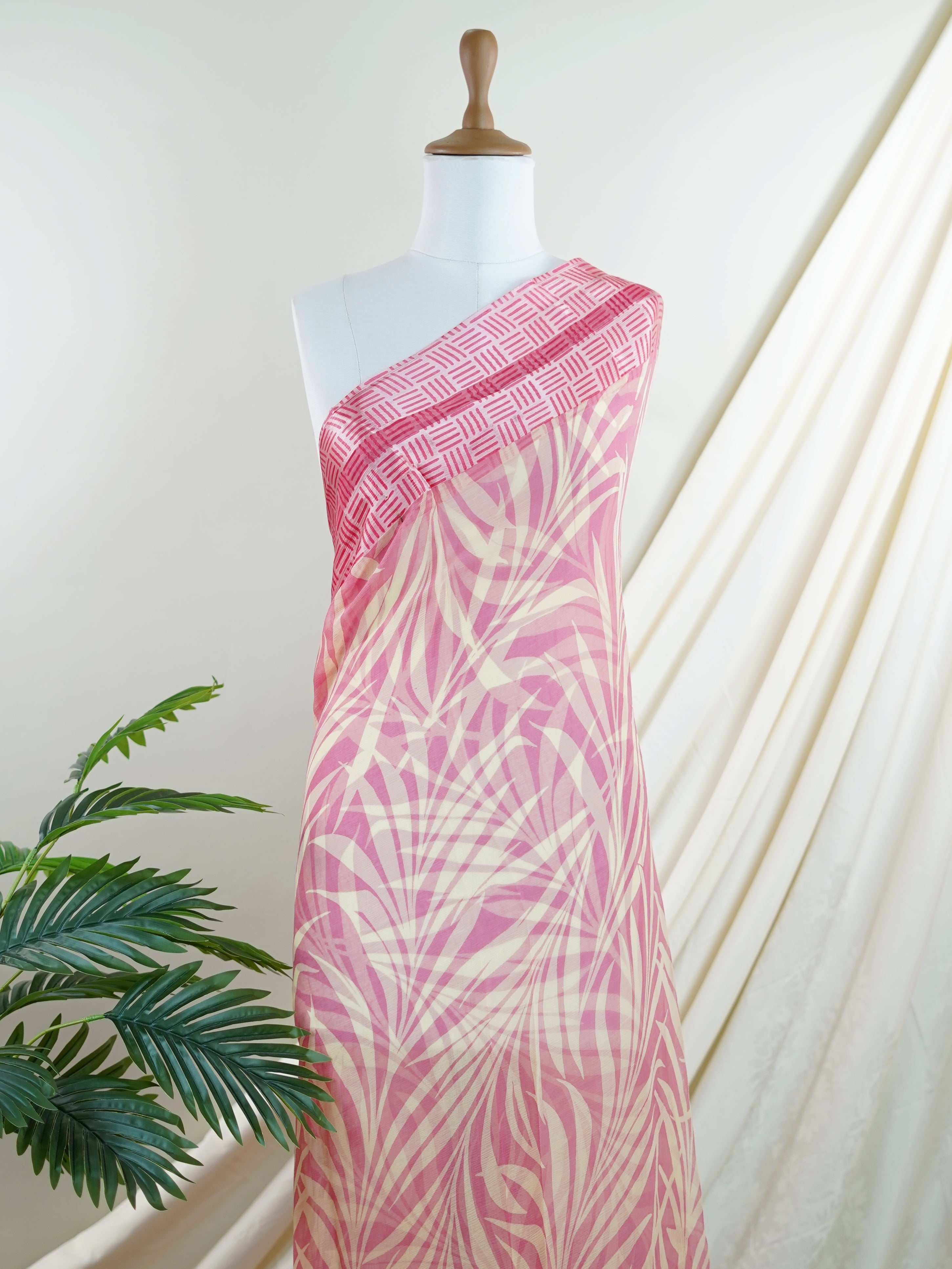 Satin Pink Chiffon - Manoranjitham Weaves - Handloom Store