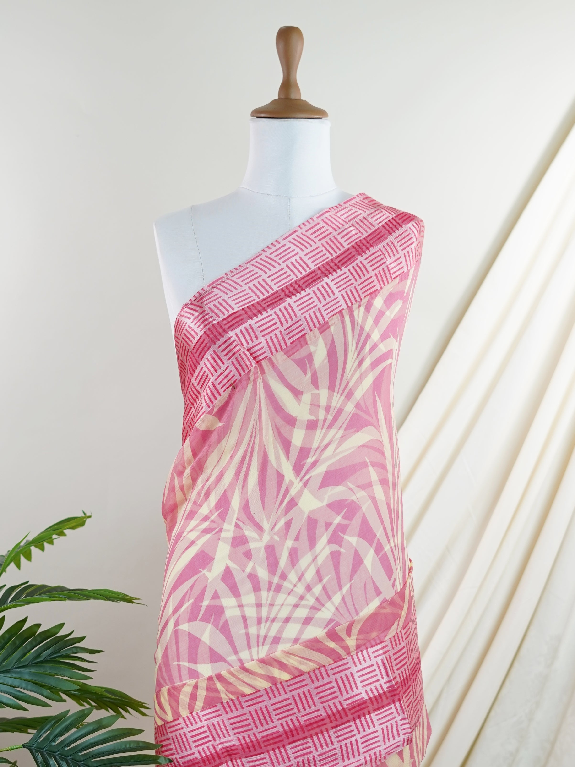 Satin Pink Chiffon - Manoranjitham Weaves - Handloom Store