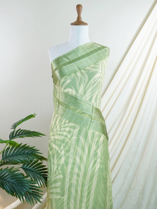Satin Green Chiffon - Manoranjitham Weaves - Handloom Store