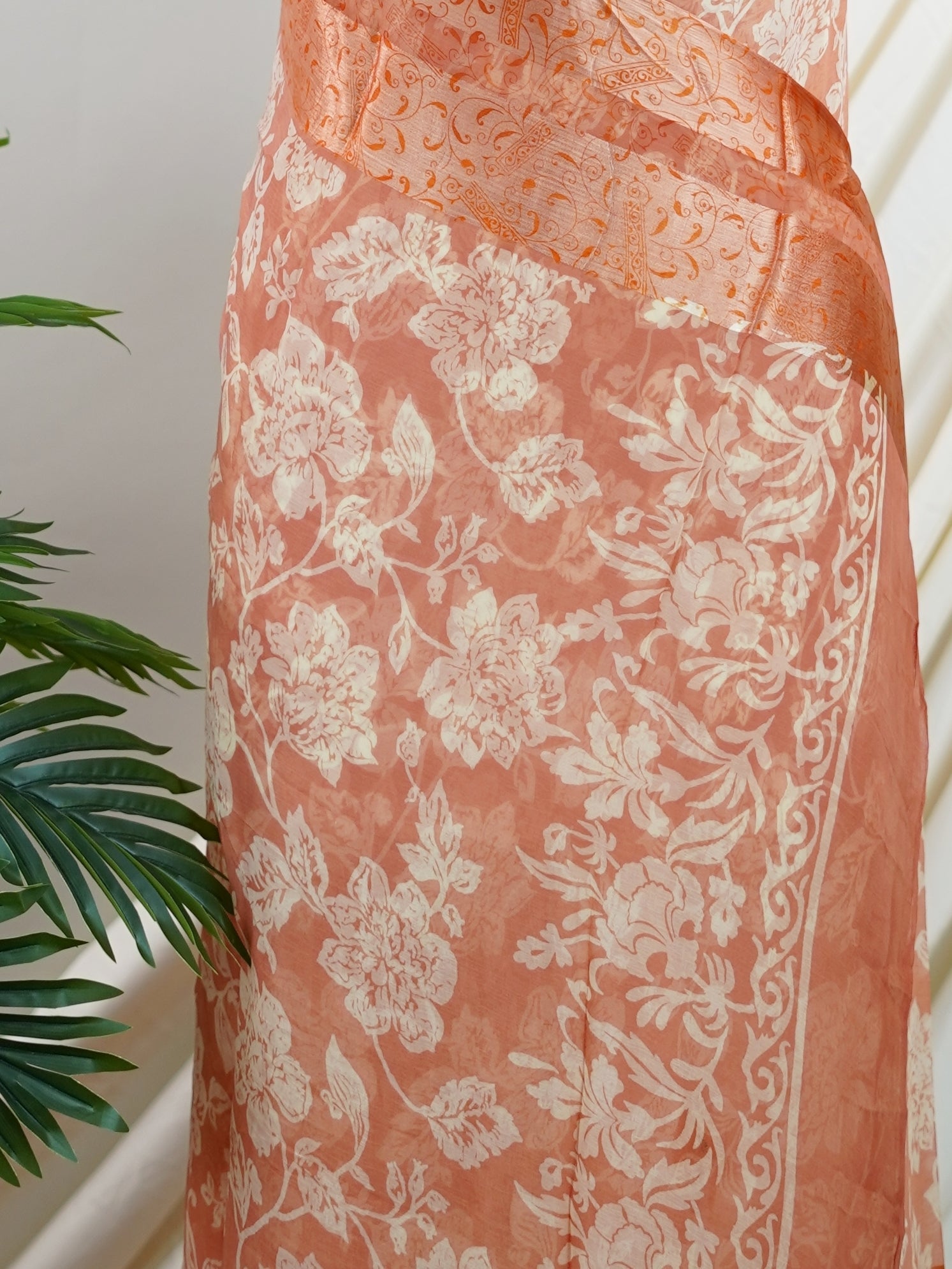 Satin Orange Chiffon - Manoranjitham Weaves - Handloom Store