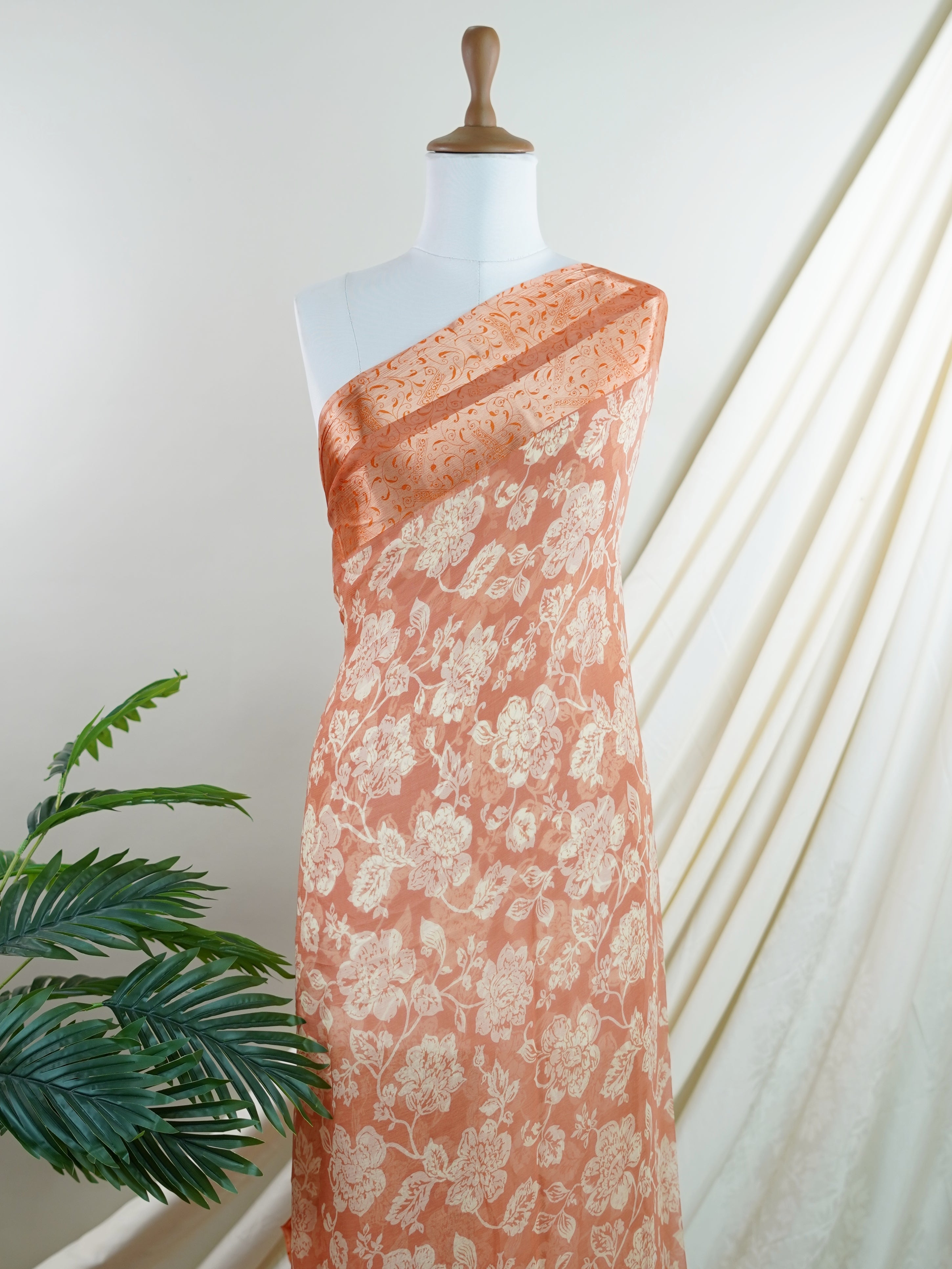 Satin Orange Chiffon - Manoranjitham Weaves - Handloom Store