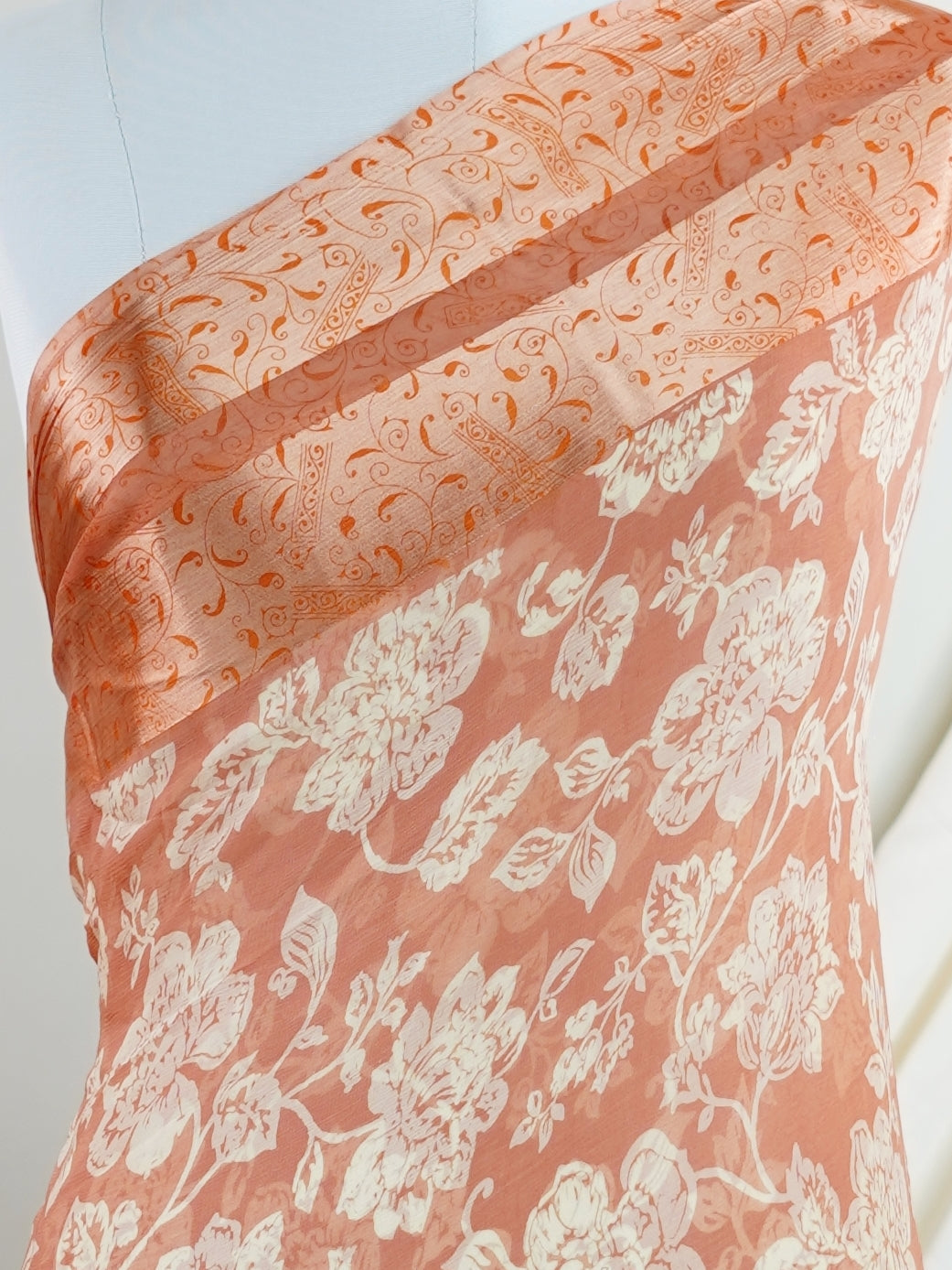 Satin Orange Chiffon - Manoranjitham Weaves - Handloom Store