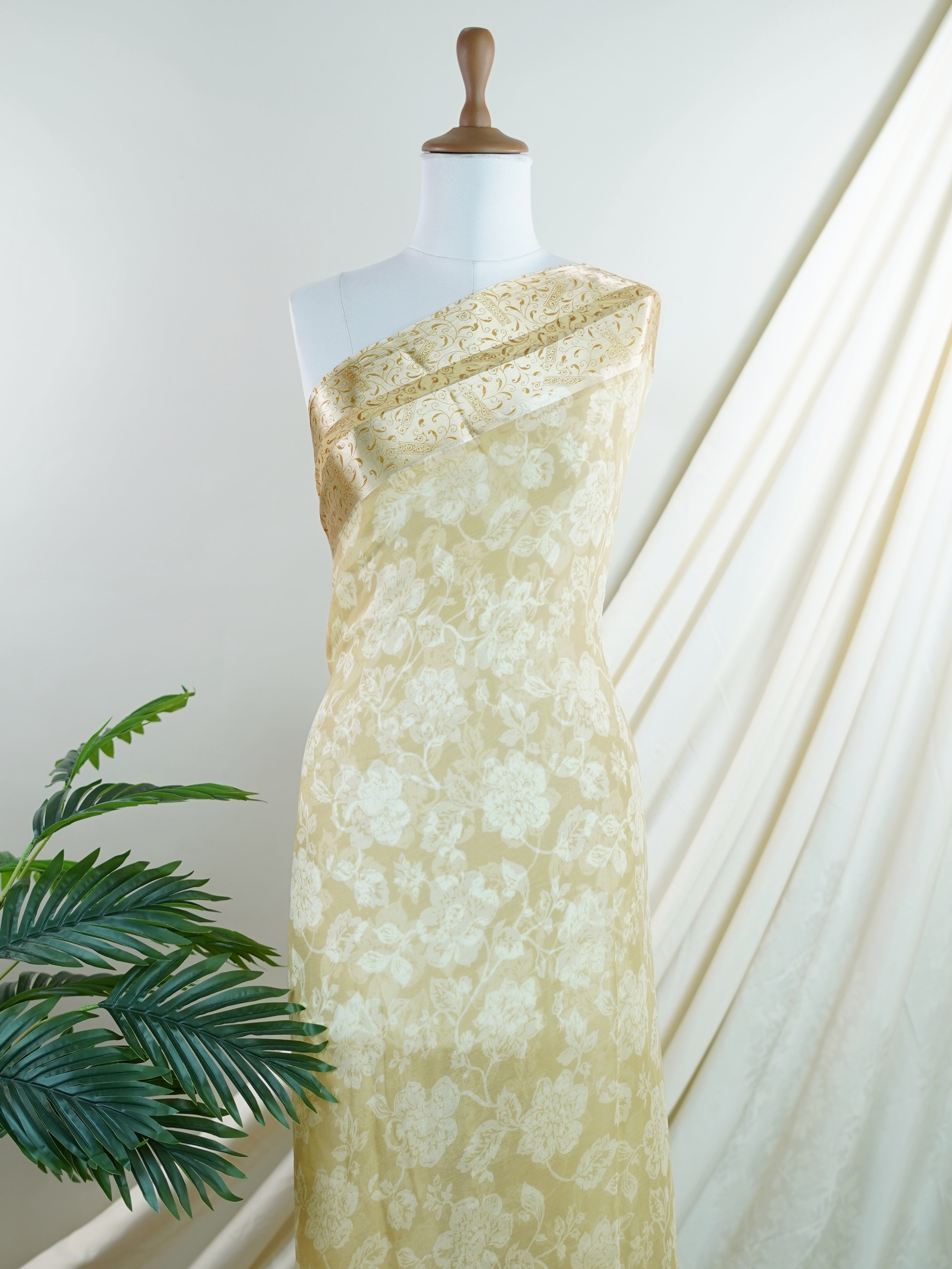 Satin Beige Chiffon - Manoranjitham Weaves - Handloom Store