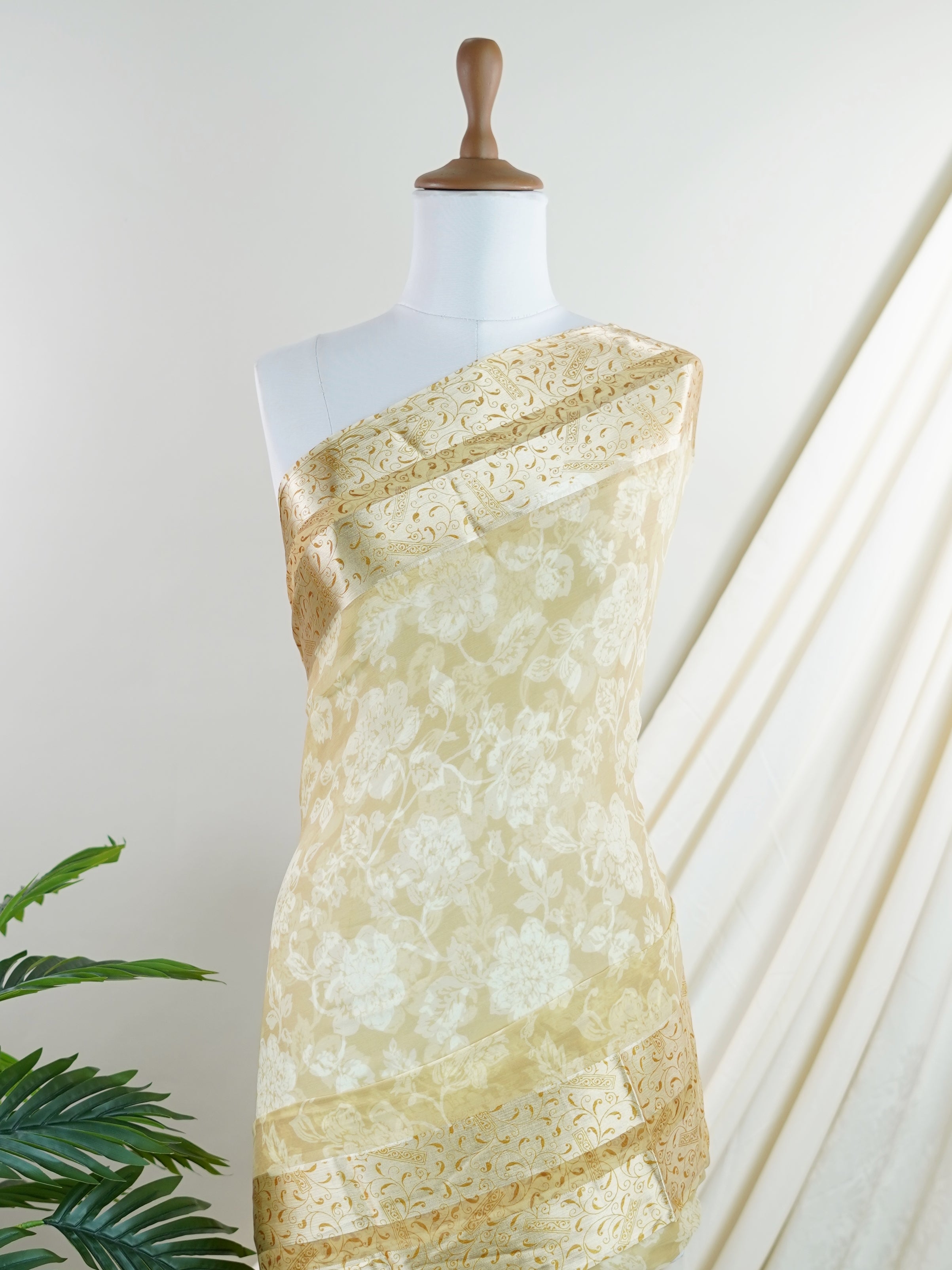 Satin Beige Chiffon - Manoranjitham Weaves - Handloom Store