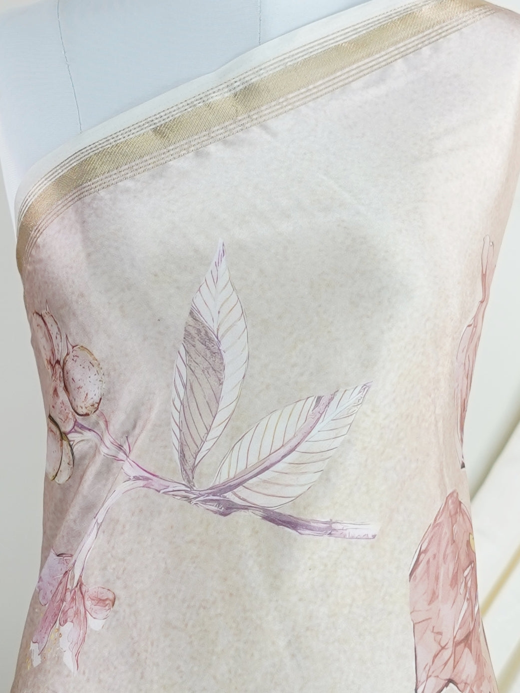 Mushru Beige Semi Mushru - Manoranjitham Weaves - Handloom Store