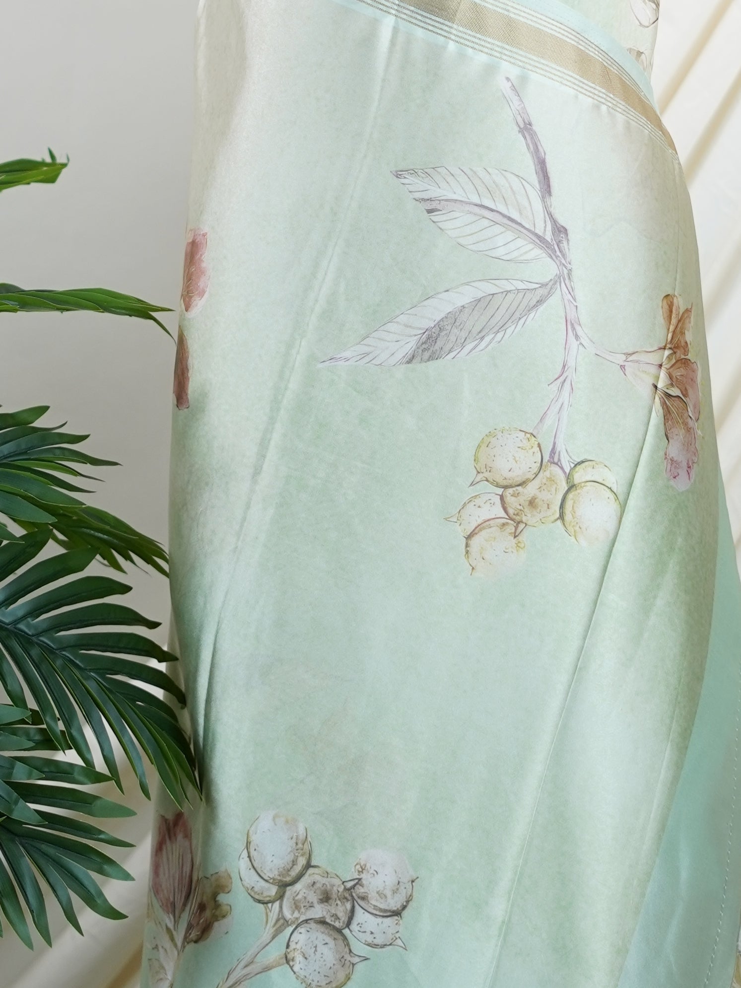 Mushru Light Green Semi Mushru - Manoranjitham Weaves - Handloom Store