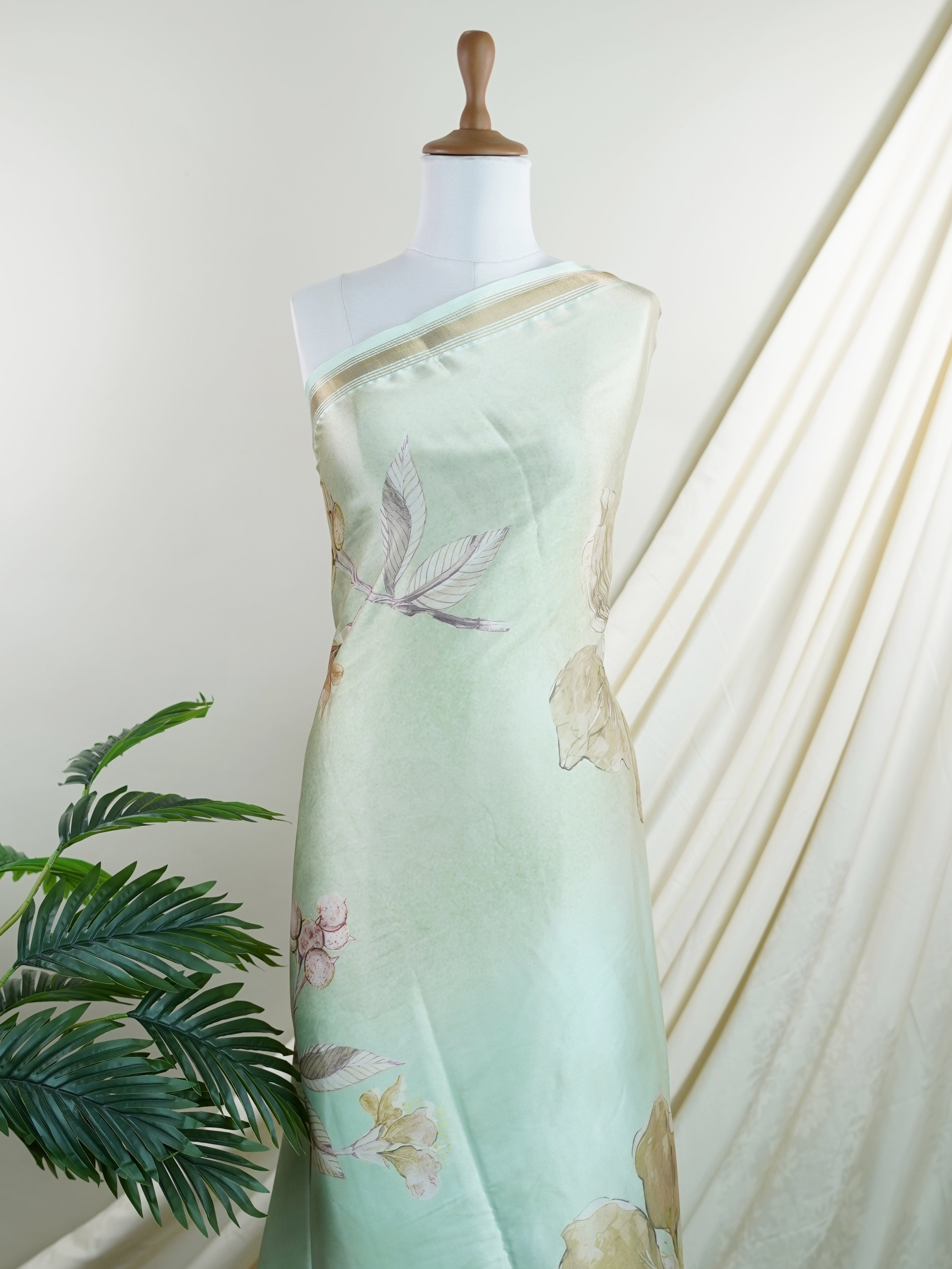 Mushru Light Green Semi Mushru - Manoranjitham Weaves - Handloom Store