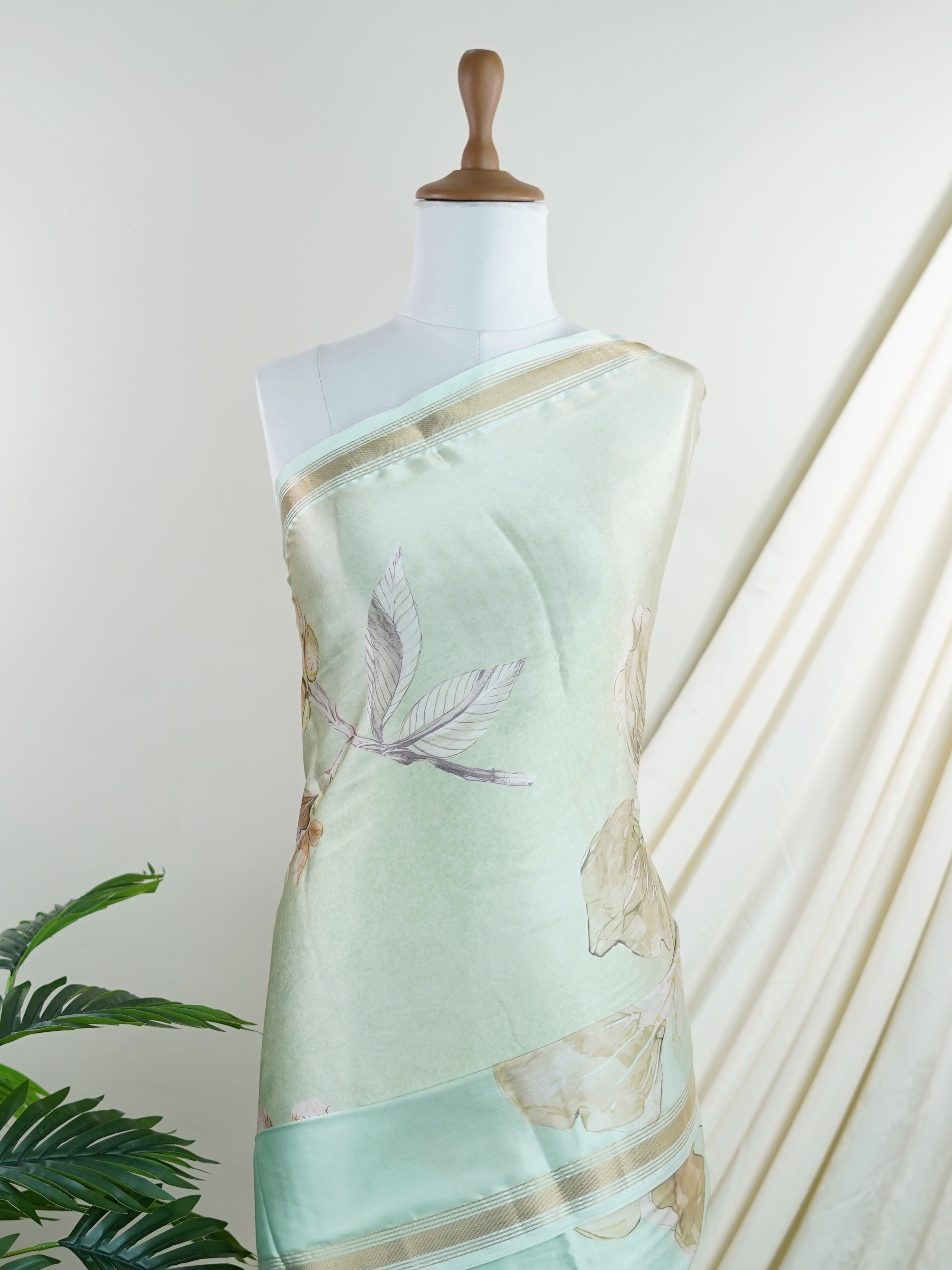 Mushru Light Green Semi Mushru - Manoranjitham Weaves - Handloom Store