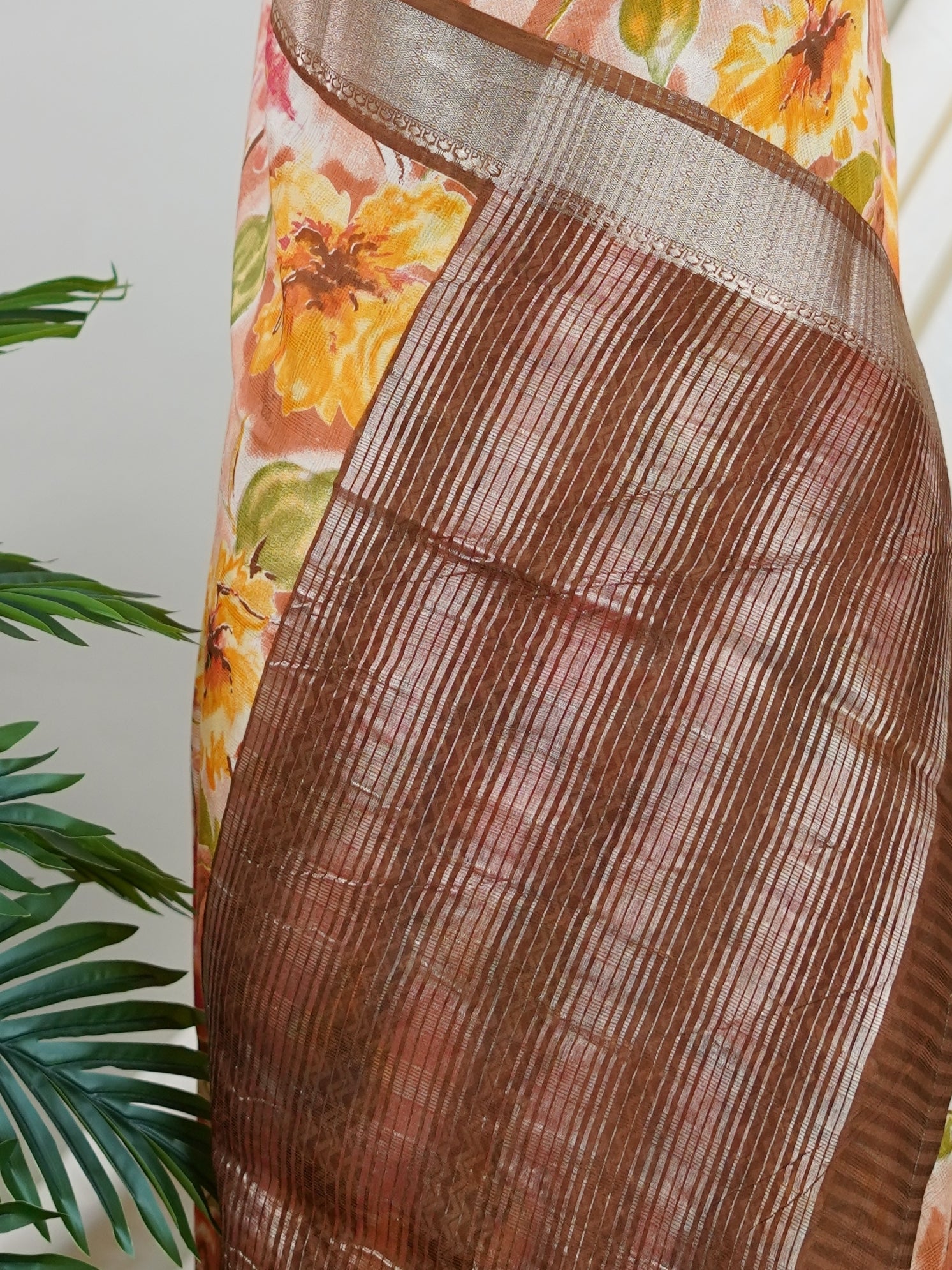 Mushru Orange Silk Cotton - Manoranjitham Weaves - Handloom Store