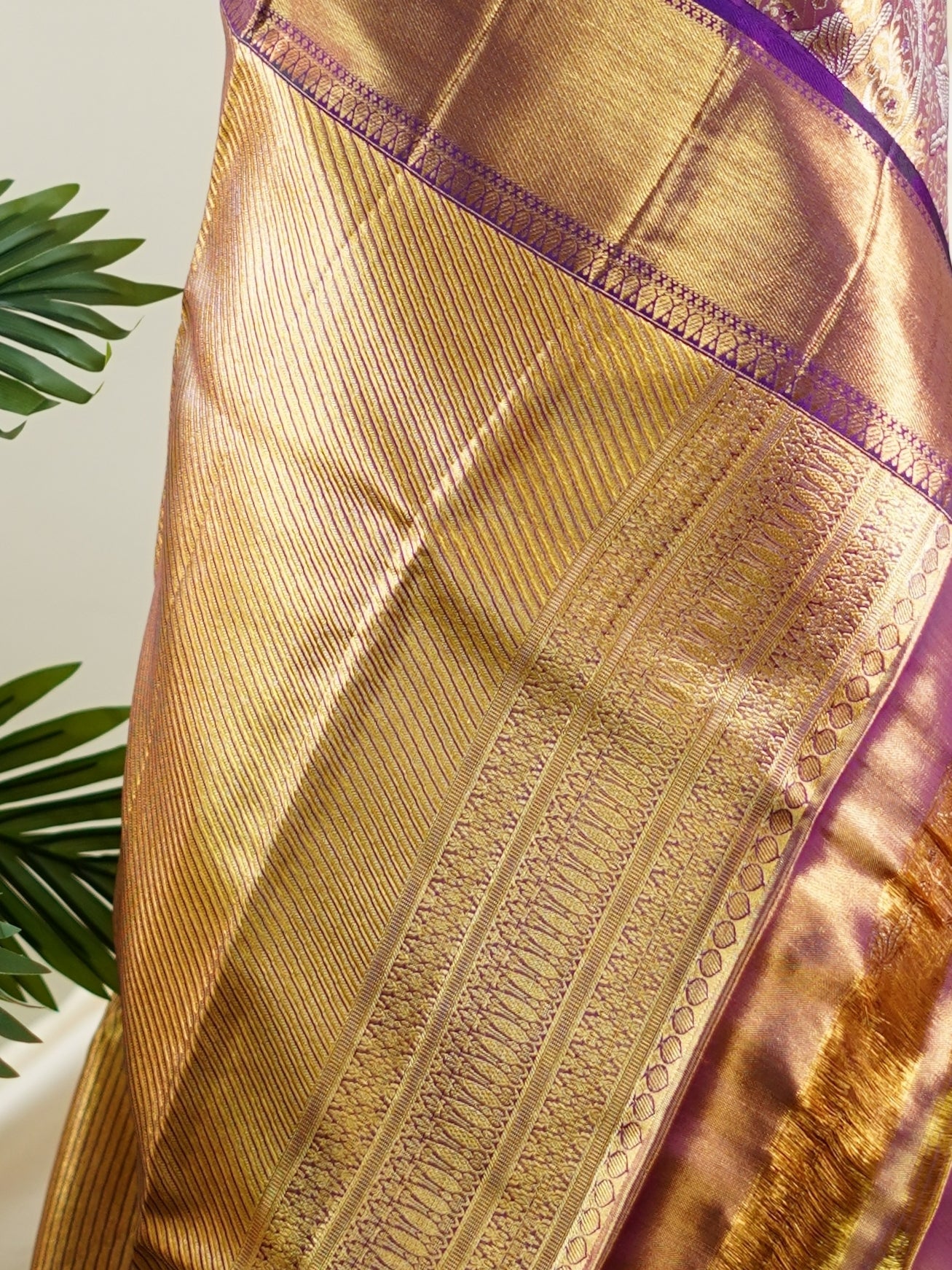 Kanchipuram Silk Peach 100% Pure Silk - Manoranjitham Weaves - Handloom Store