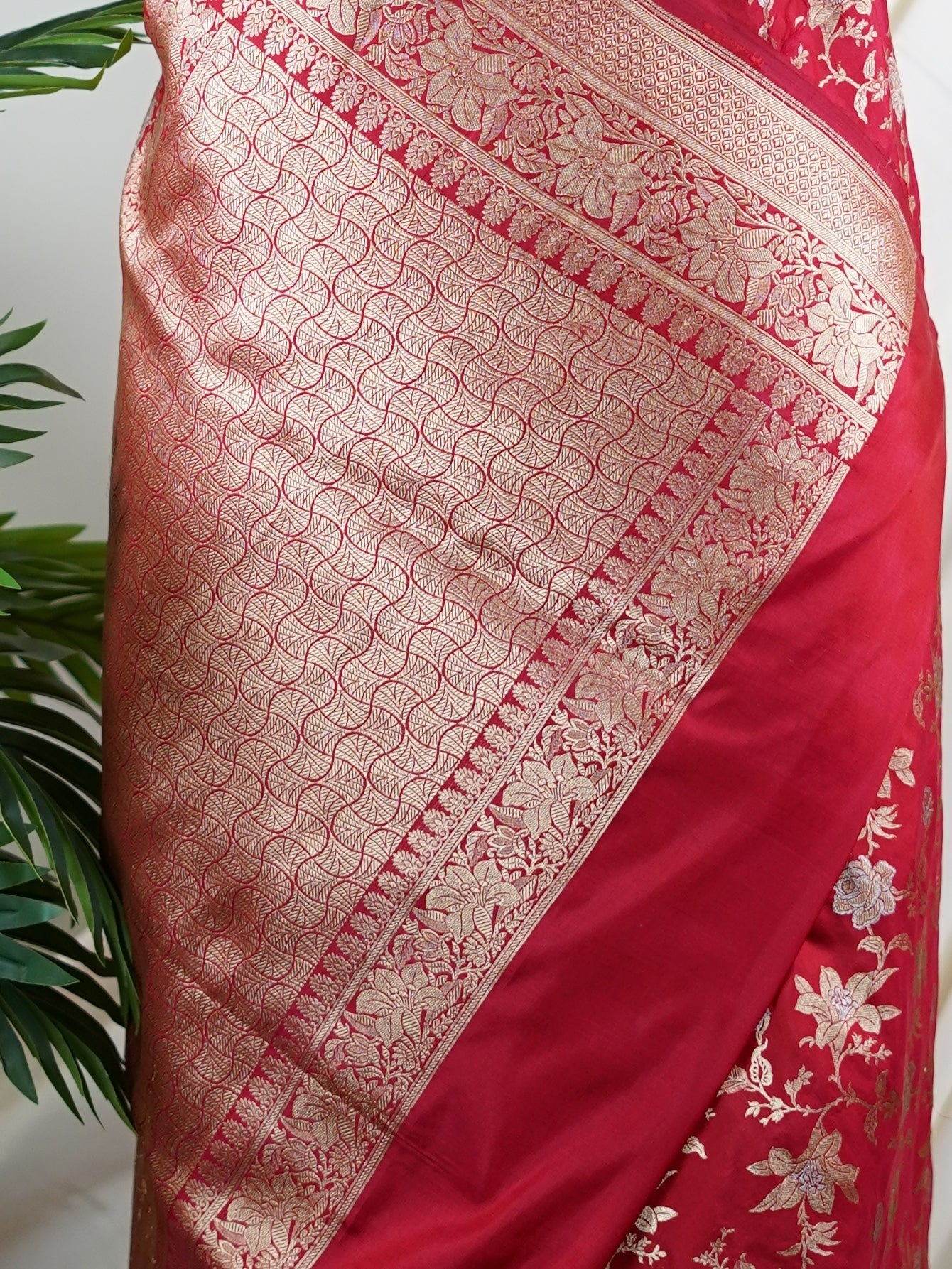Katan Red 100% Pure Katan Silk - Manoranjitham Weaves - Handloom Store