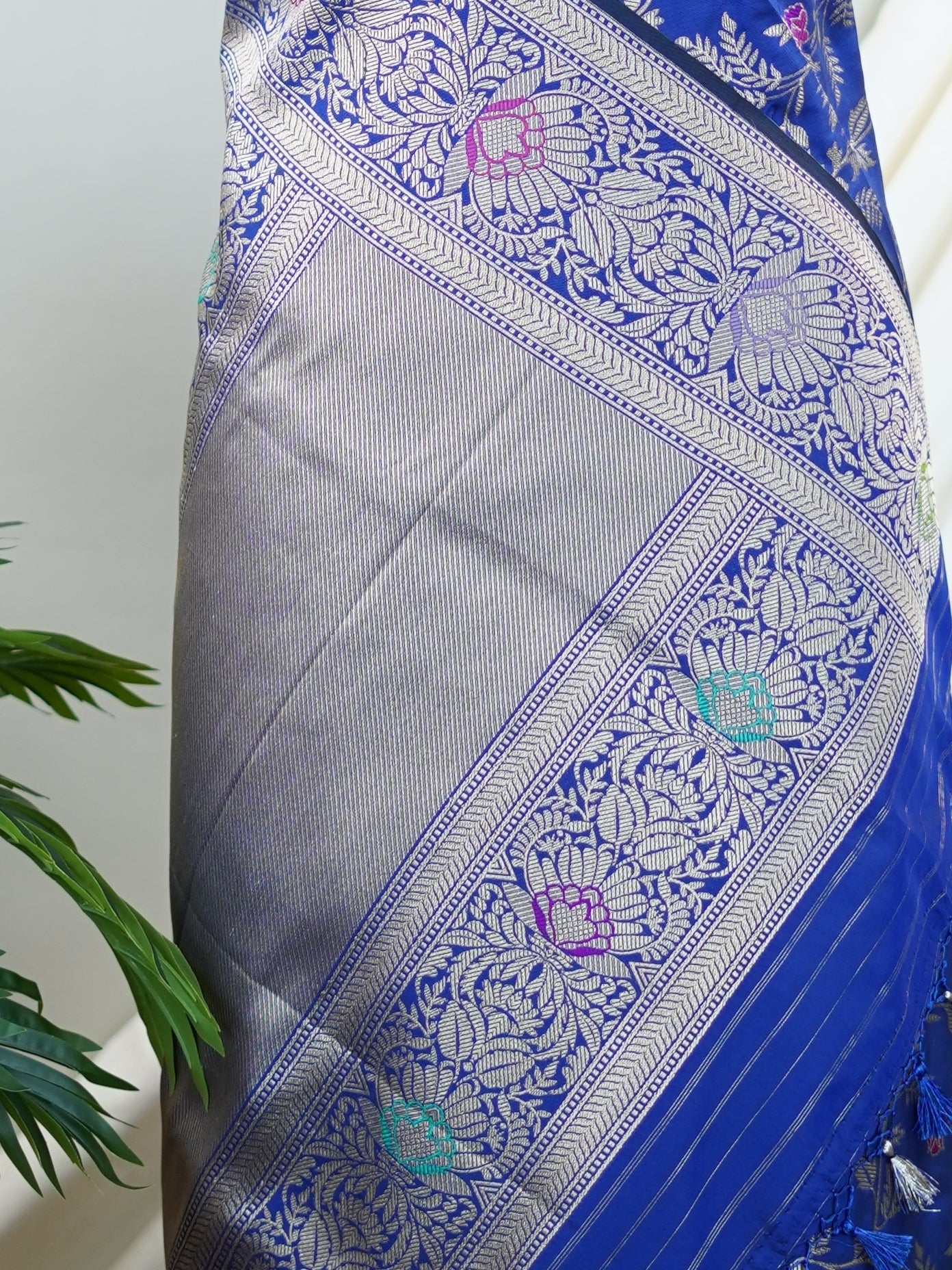 Katan Ink Blue Katan Semi Silk - Manoranjitham Weaves - Handloom Store