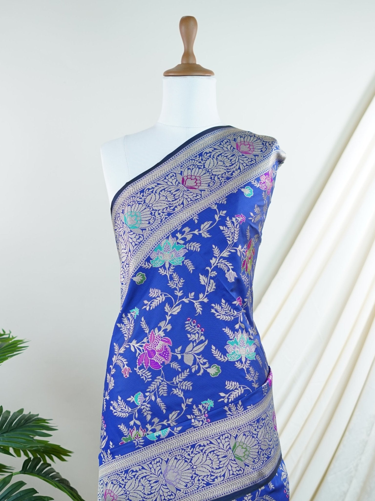 Katan Ink Blue Katan Semi Silk - Manoranjitham Weaves - Handloom Store