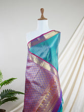 Kanchipuram Silk Turquoise 100% Pure Silk - Manoranjitham Weaves - Handloom Store