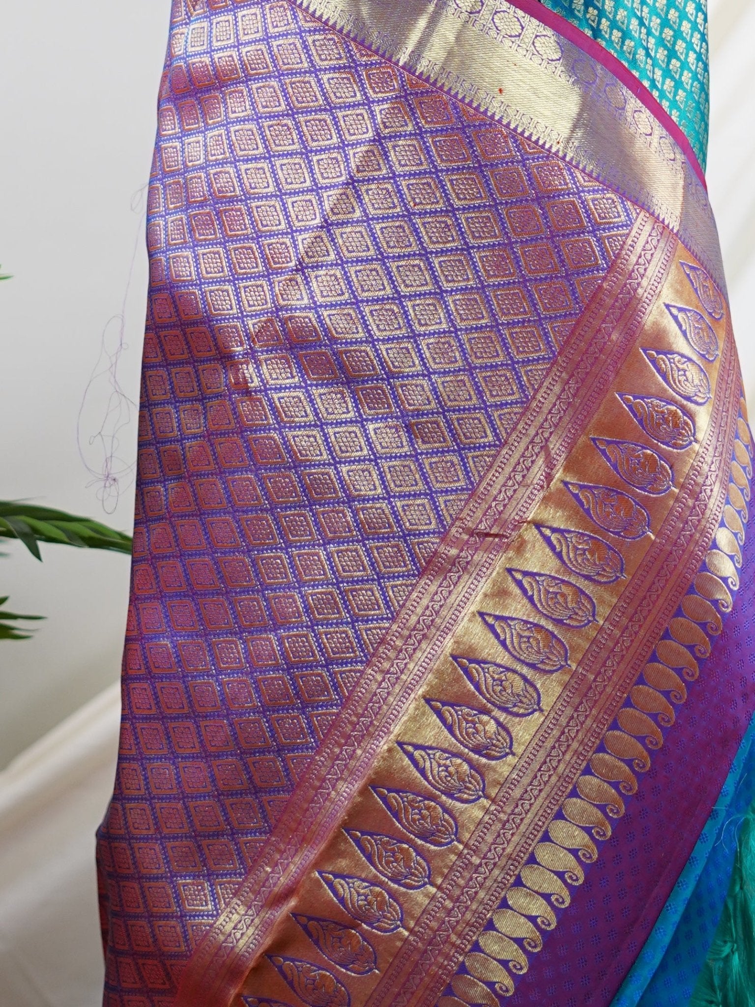 Kanchipuram Silk Turquoise 100% Pure Silk - Manoranjitham Weaves - Handloom Store