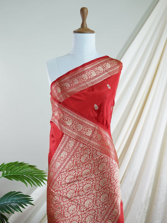 Katan Red 100% Pure Katan Soft Silk - Manoranjitham Weaves - Handloom Store