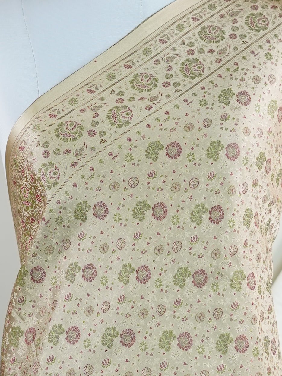 Katan Beige Semi Mushru - Manoranjitham Weaves - Handloom Store