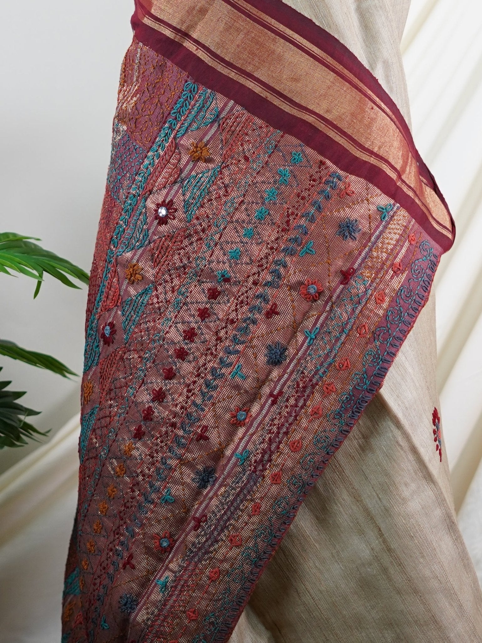 Tussars Cream 100% Pure Tussar - Manoranjitham Weaves - Handloom Store